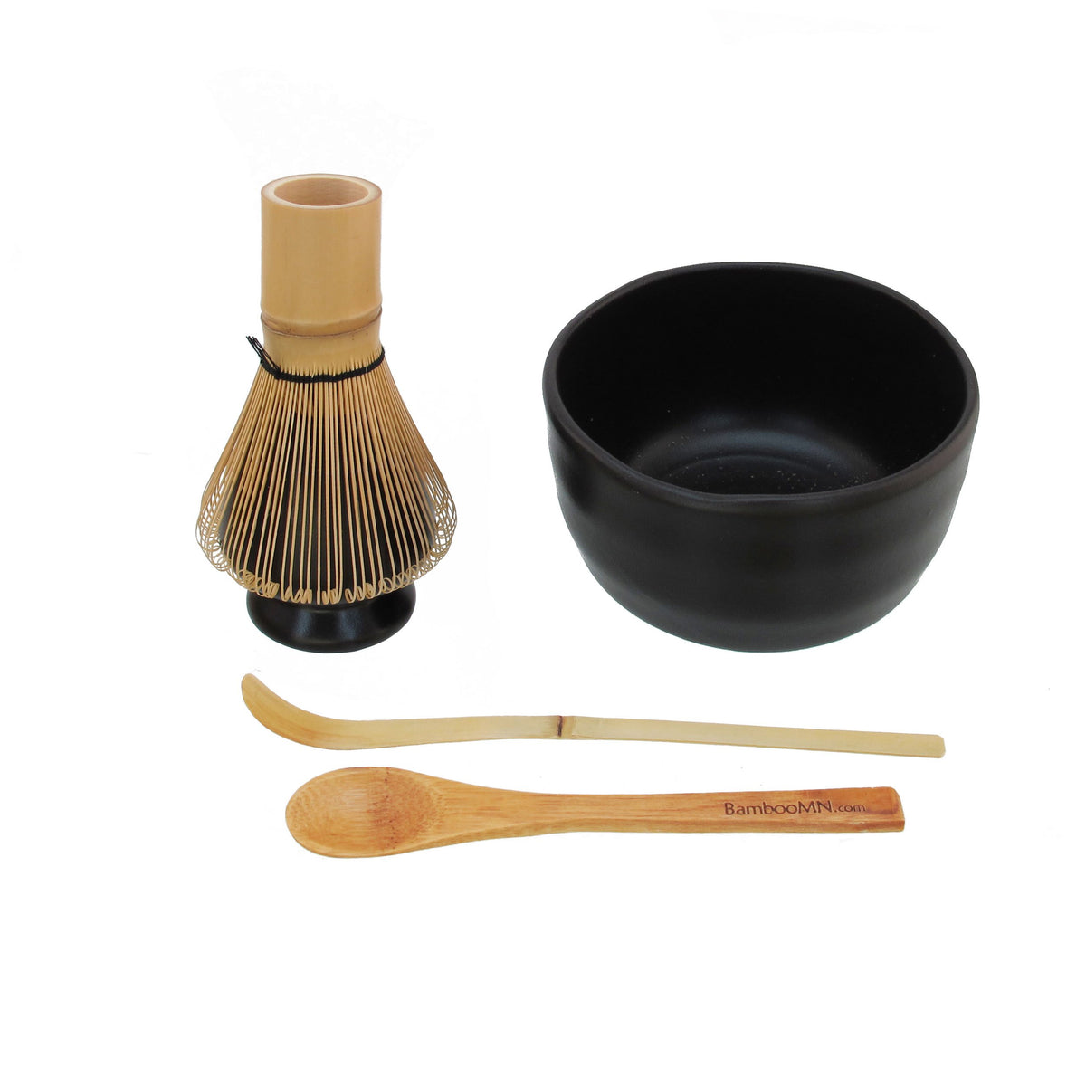 Bamboomn Matcha Bowl Set (Includes Bowl, Rest, Tea Whisk, Chasaku & Tea Spoon) 1 Set Black
