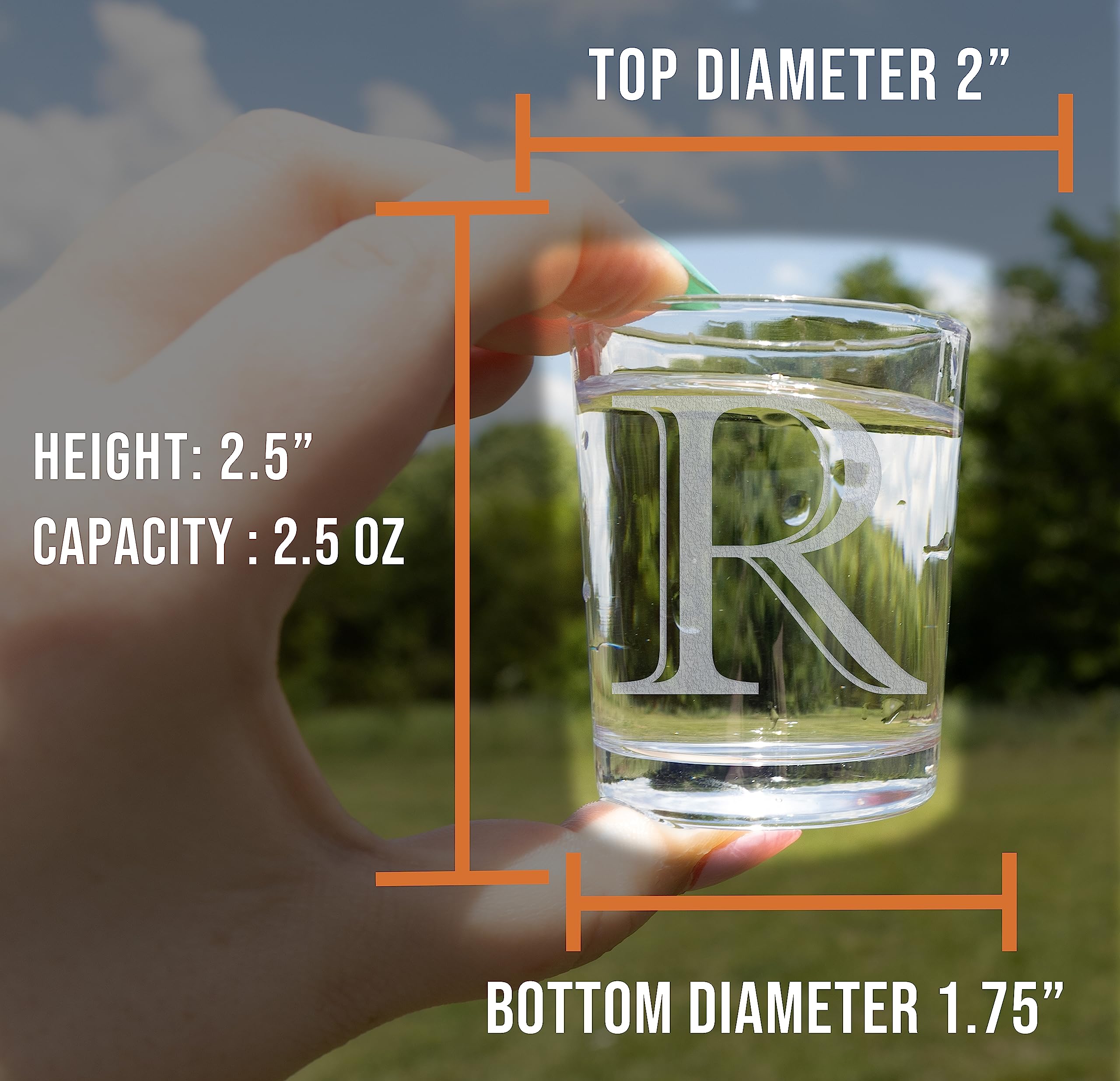2Pk Etched Monogram 2.5Oz Shot Glasses (Letter R) A-Z Personalized Shot Glass, Custom Shot Glasses, Set Of Two Shot Glasses, Ini
