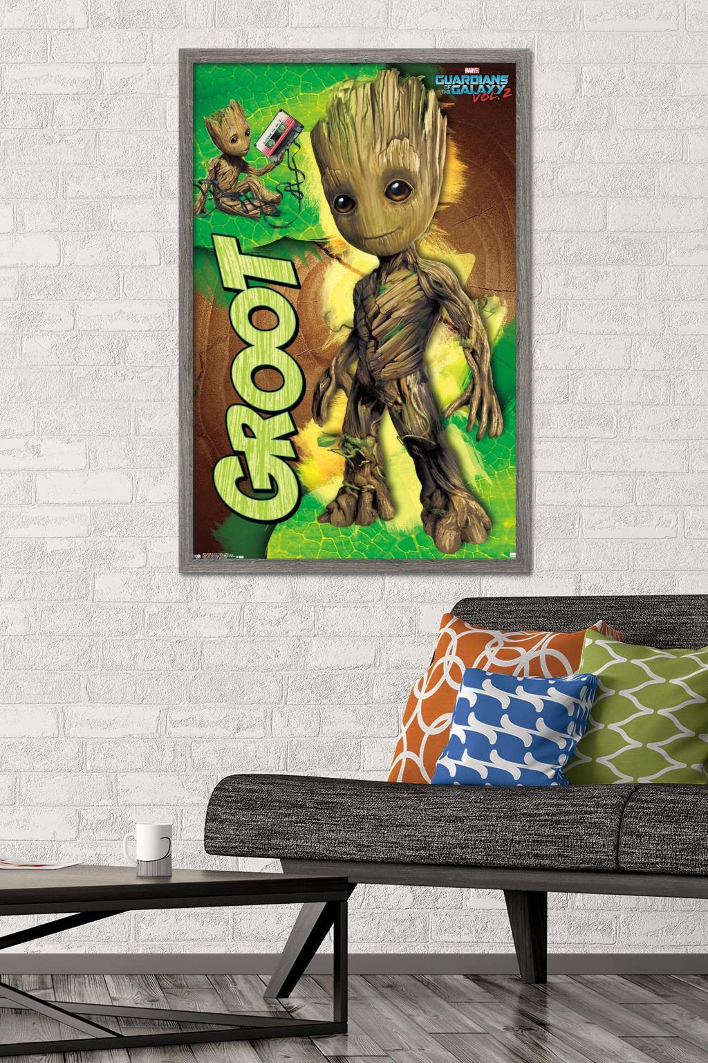 Trends International Marvel Cinematic Universe - Guardians Of The Galaxy 2 - Groot Wall Poster, 22.375'' X 34'', Barnwood Framed
