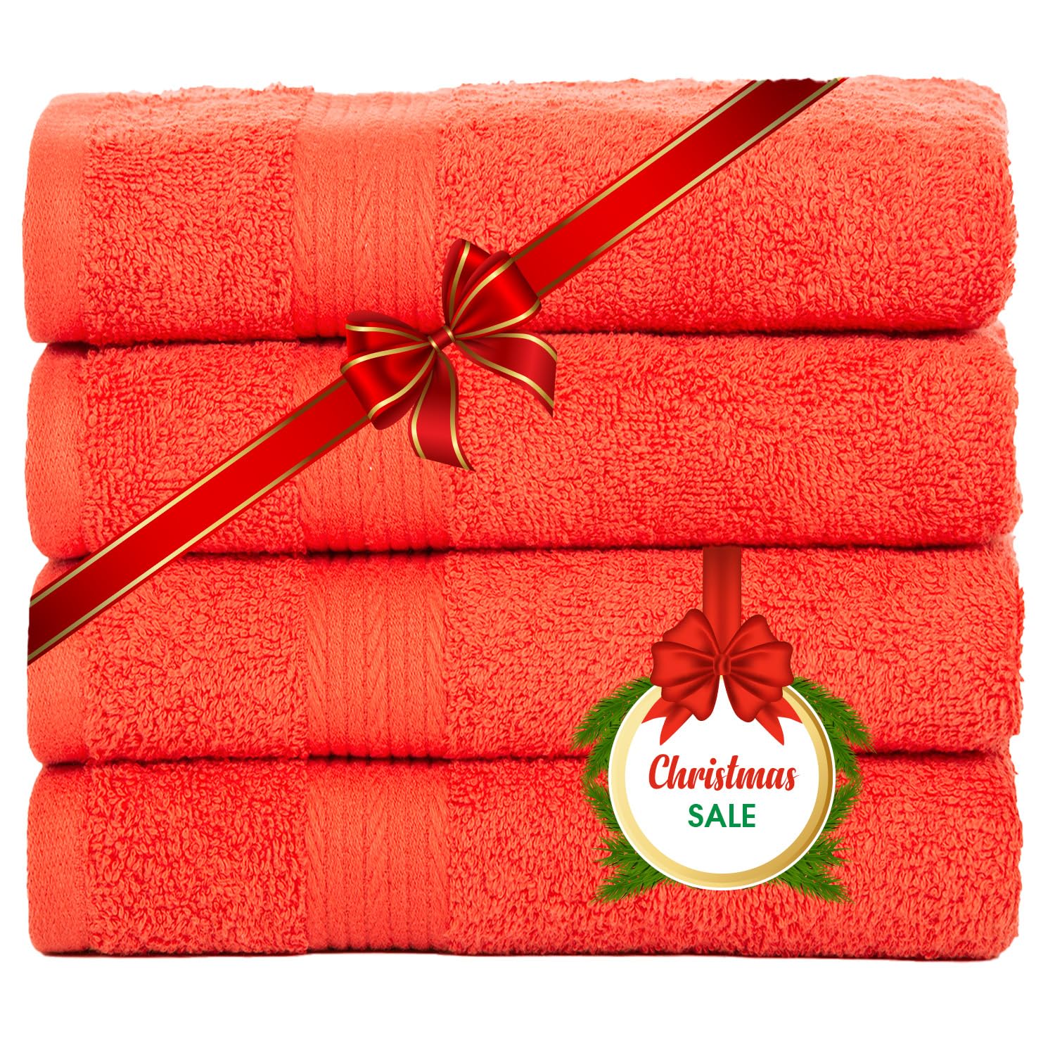 Ample Decor Hand Towels For Bathroom 18 X 28 Inch 600 Gsm 100% Cotton, Soft Absorbent - 4 Pcs Orange