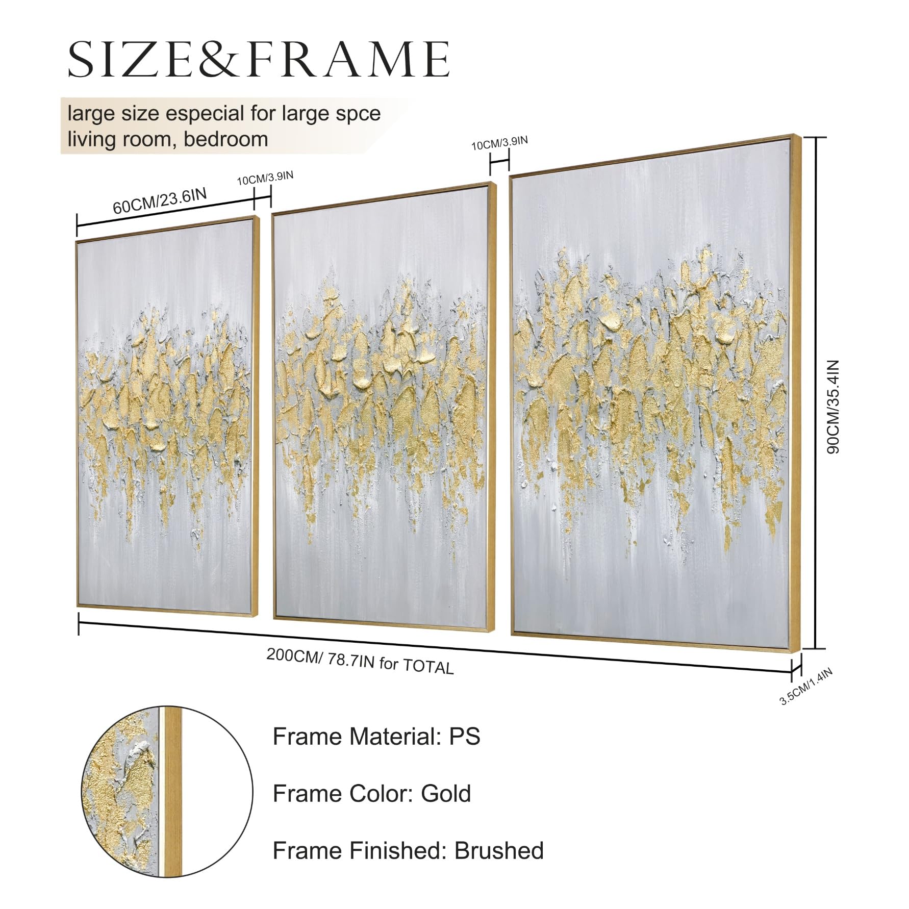 Zessonic Framed Gold Abstract Wall Art - Glam Gold Hand-Painting Canvas Art For Living Room Bedroom Decor Glitter Abstract Artwo