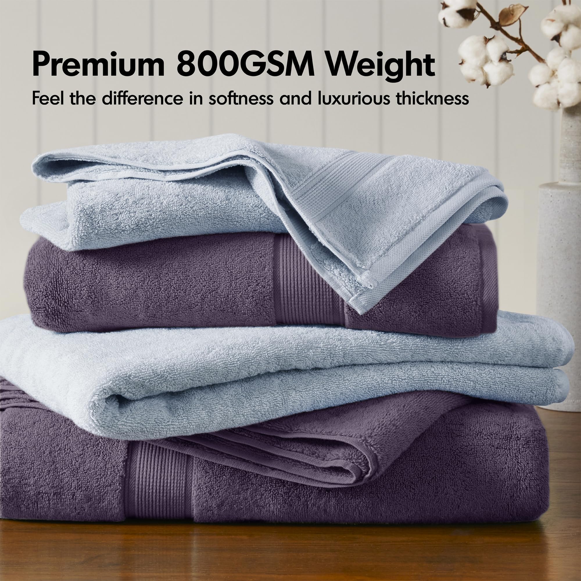 MADISON PARK SIGNATURE 800GSM 100% Cotton Luxury Turkish Bathroom Towels Oversized Linen Cotton Bath Towel Set  8-Piece Include 2 Bath Towels  2 Hand Towels & 4 Wash Towels  Purple