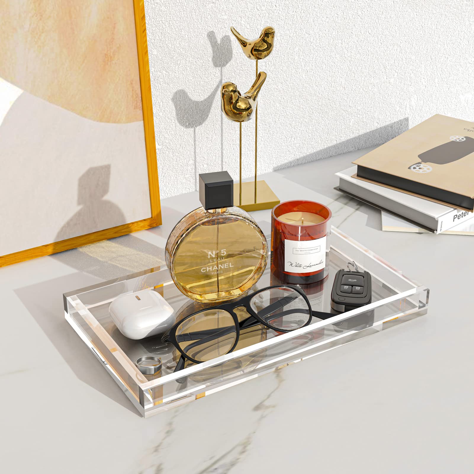 Cilinta Vanity Tray 8Mm Thicken Clear Acrylic Organizer Tray 10.5 * 6'' For Bathroom Sink Countertops, Dresser Tops, Toilet, Per