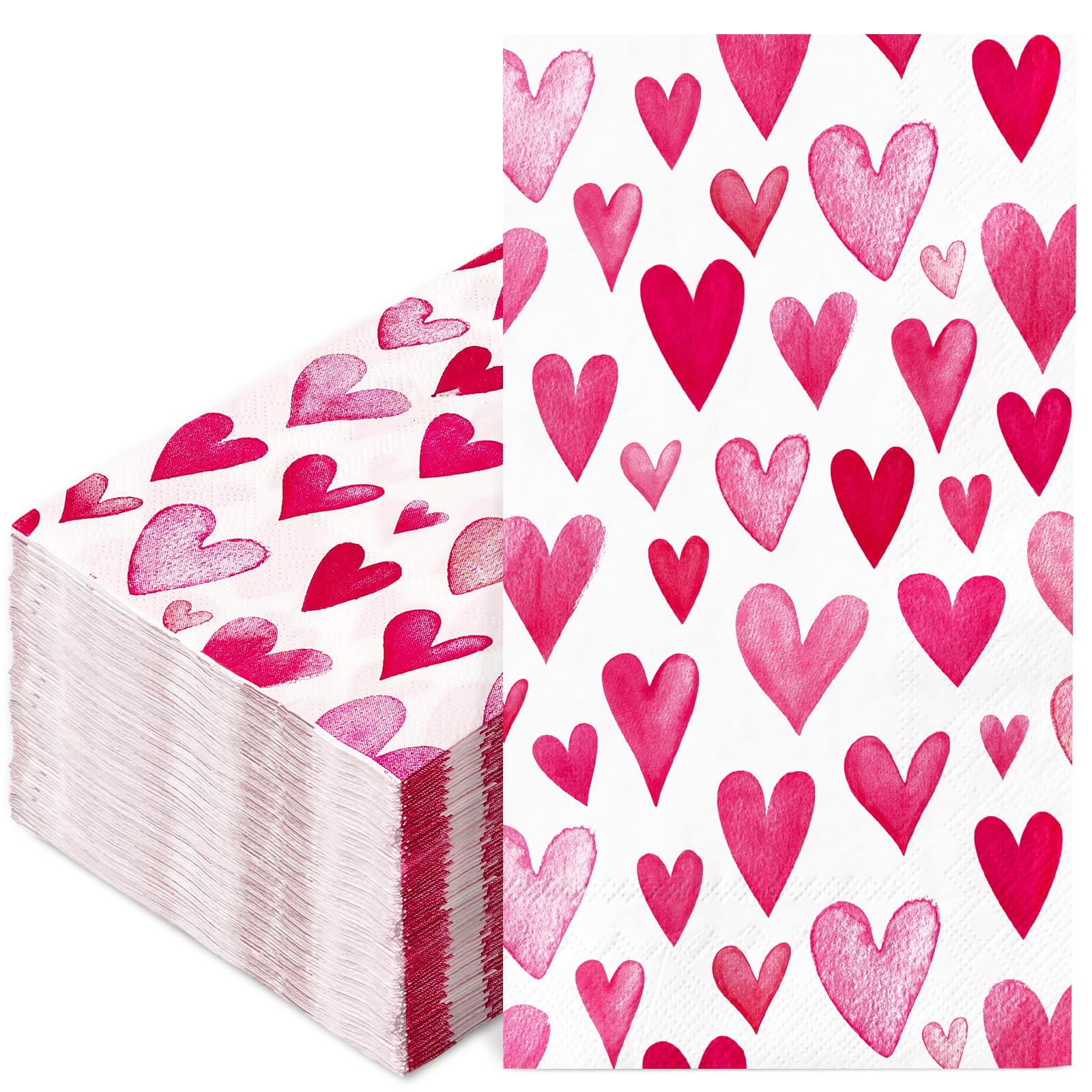 Anydesign 50Pcs Valentine'S Day Guest Napkins Disposable Pink Watercolor Heart Paper Napkins Sweet Love Dinner Hand Napkins For