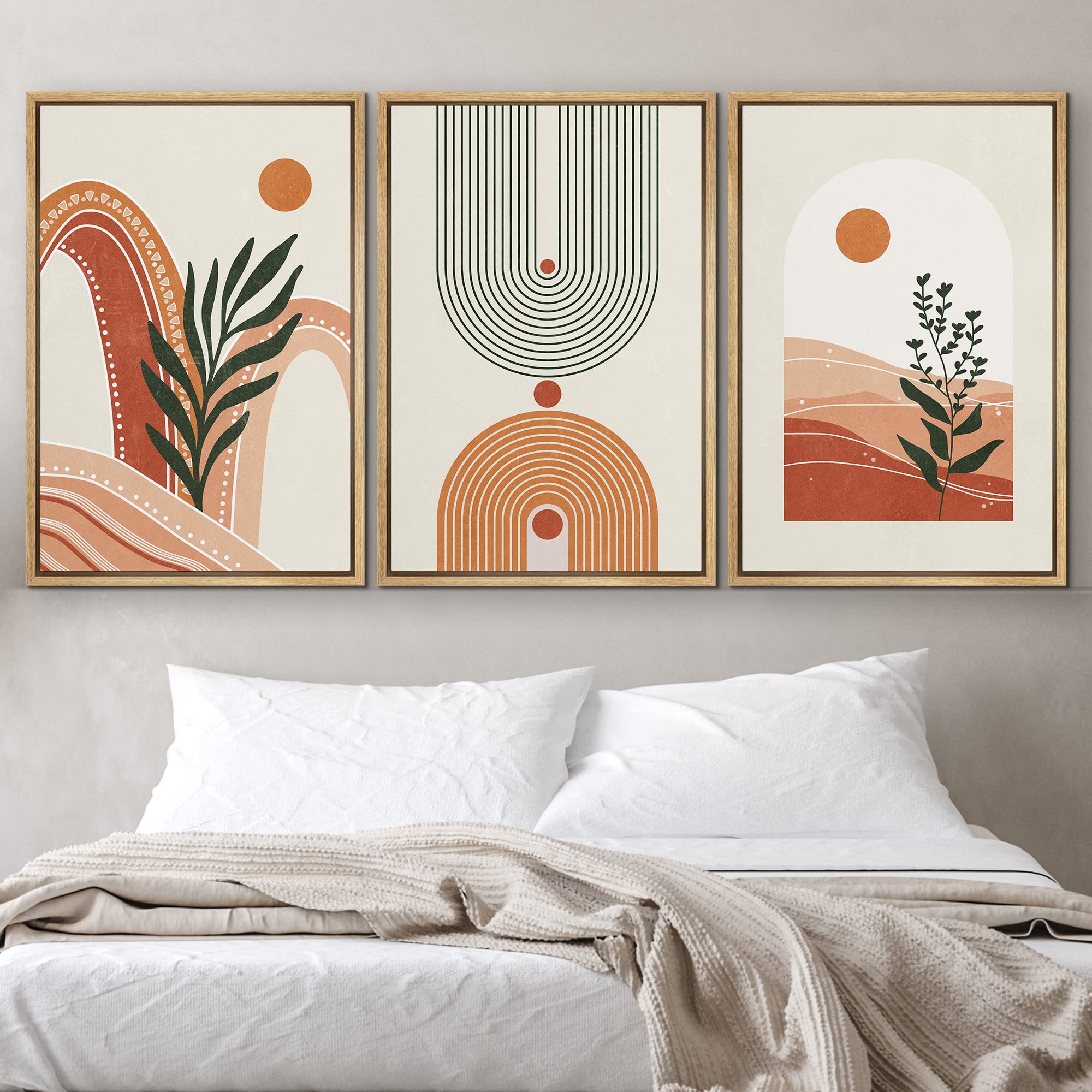 Idea4Wall Framed Canvas Print Wall Art Set Geometric Arch Sunny Desert Plants Abstract Nature Illustrations Modern Art Nordic Ze