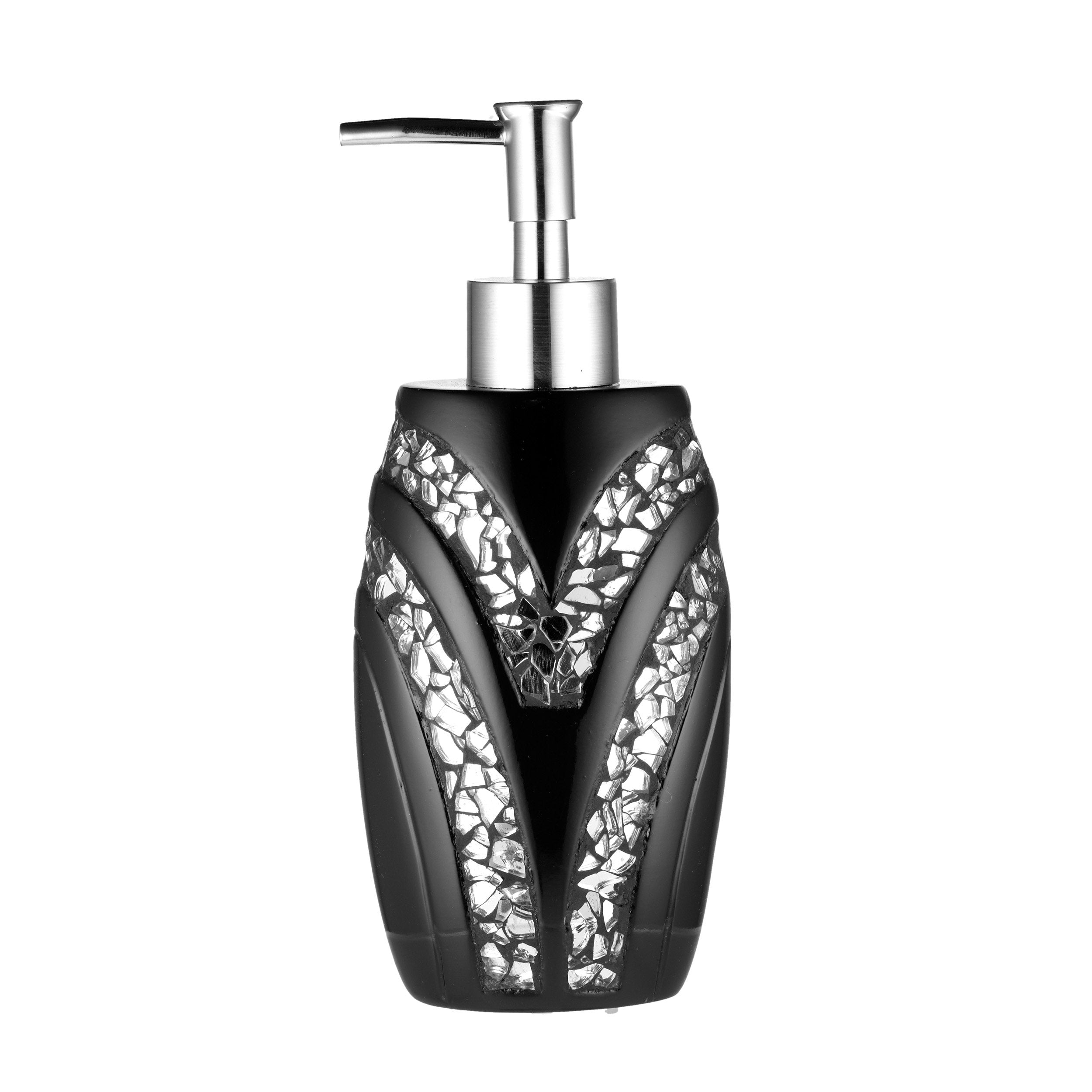 Zahari Home Sinatra Soap Dispenser/Lotion Pump Unique Design Bling Glass Mosaic D  Cor, Black