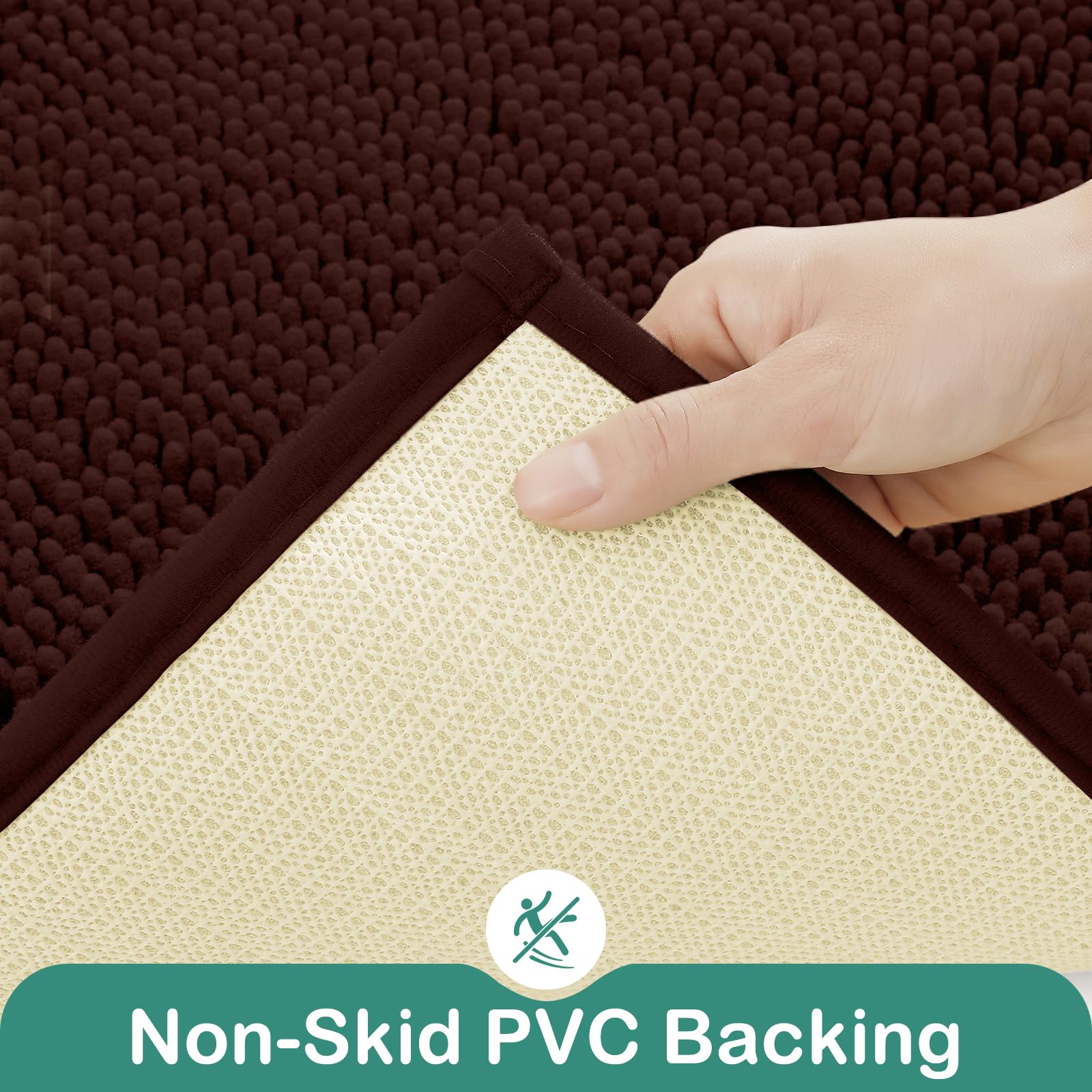 Homeideas Bathroom Rugs Set 2 Pieces, Ultra Soft Non Slip Absorbent Chenille Toilet Bath Mat Set (Brown)