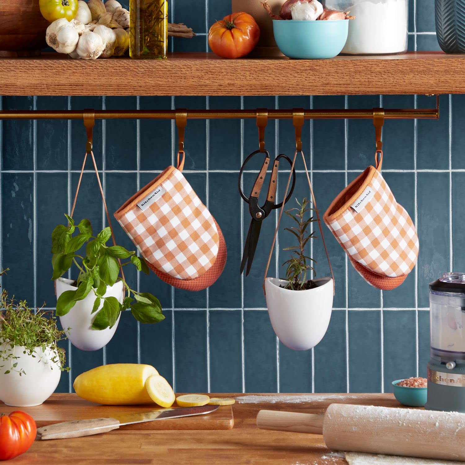 Kitchenaid Gingham Mini Oven Mitt 2-Pack Set, Honey, 5.5''X8''