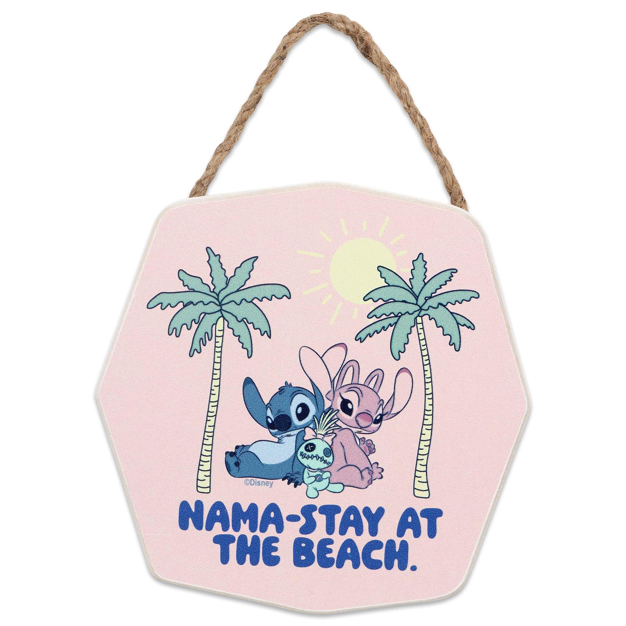 Disney Lilo and Stitch Nama-Stay At the Beach Hanging Wood Wall Decor - Funny Stitch and Angel Sign for Home