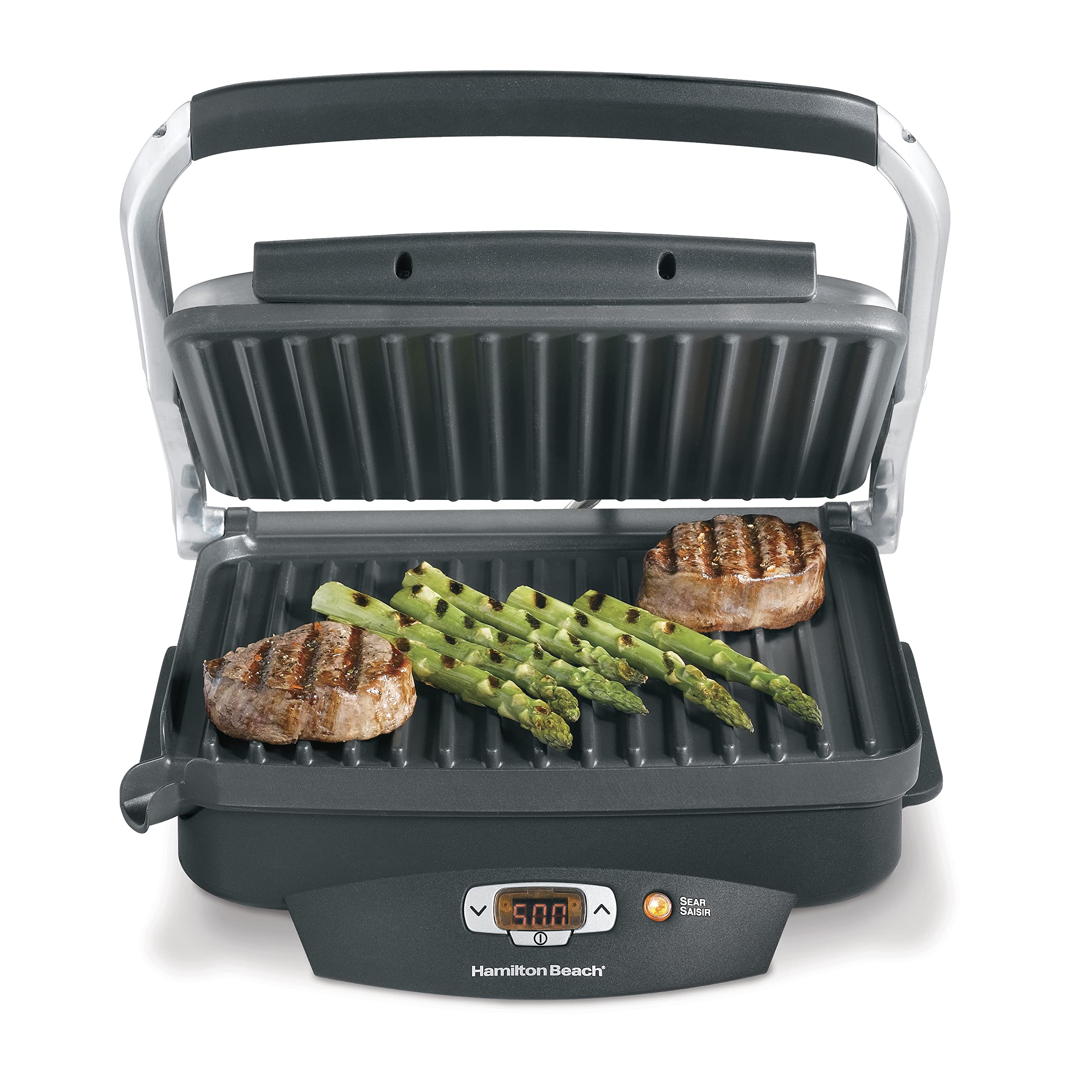 Hamilton Beach Steak Lover'S Electric Indoor Searing Grill, Nonstick 100 Square, Stainless Steel (25331), Black And Stainless, M