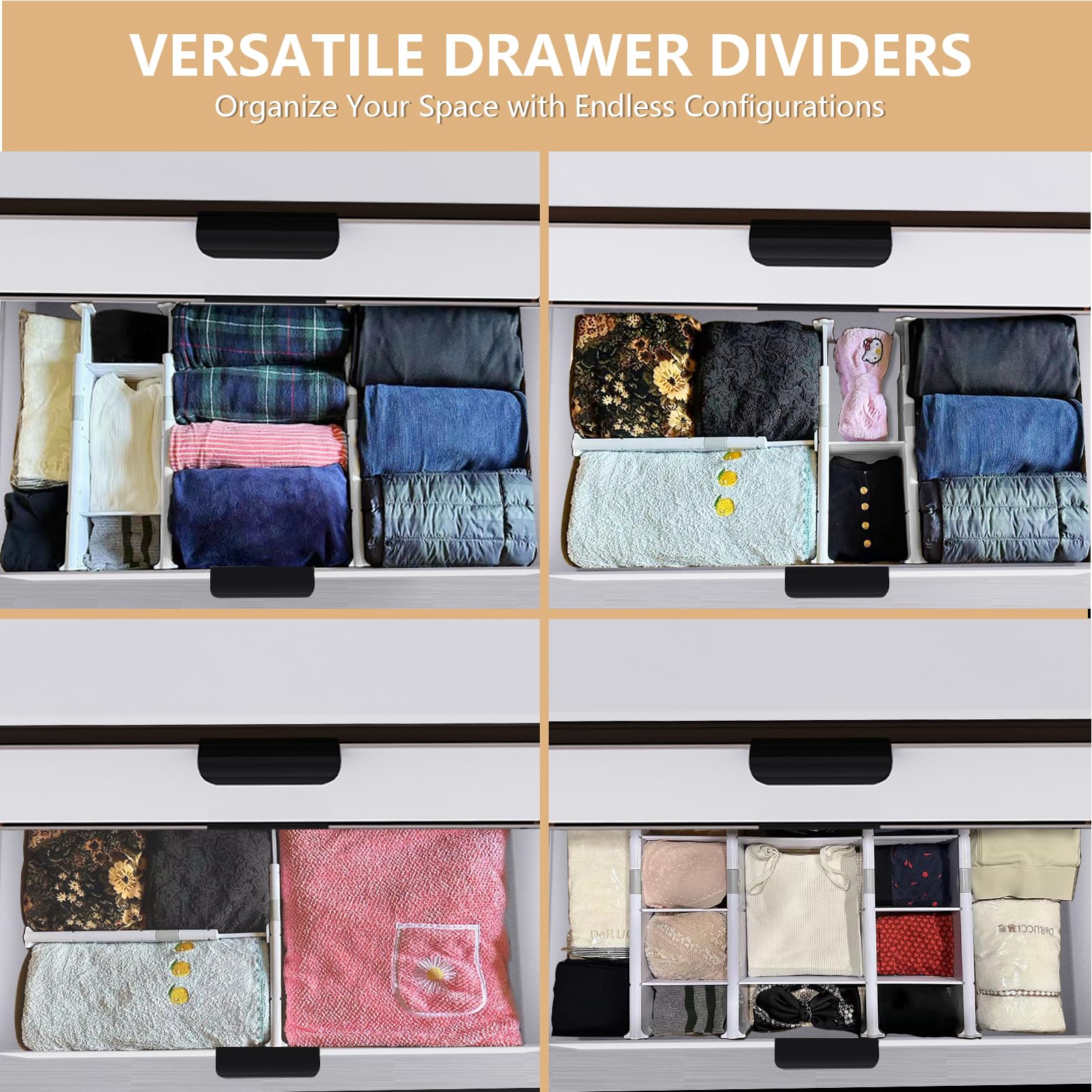 KABUM Adjustable Drawer Divider Organizer Clothes Dresser Organizer,Expandable Organization for Home, Office,2.8'' High Expandab