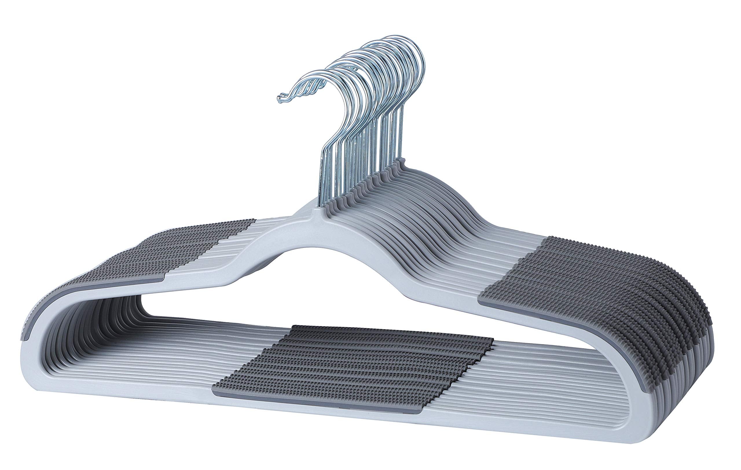 Finnhomy Heavy Duty 50 Pack Plastic Hangers, Clothes Hangers With New Generation Non-Slip Pads,Space Saving Easy Slide Organizer