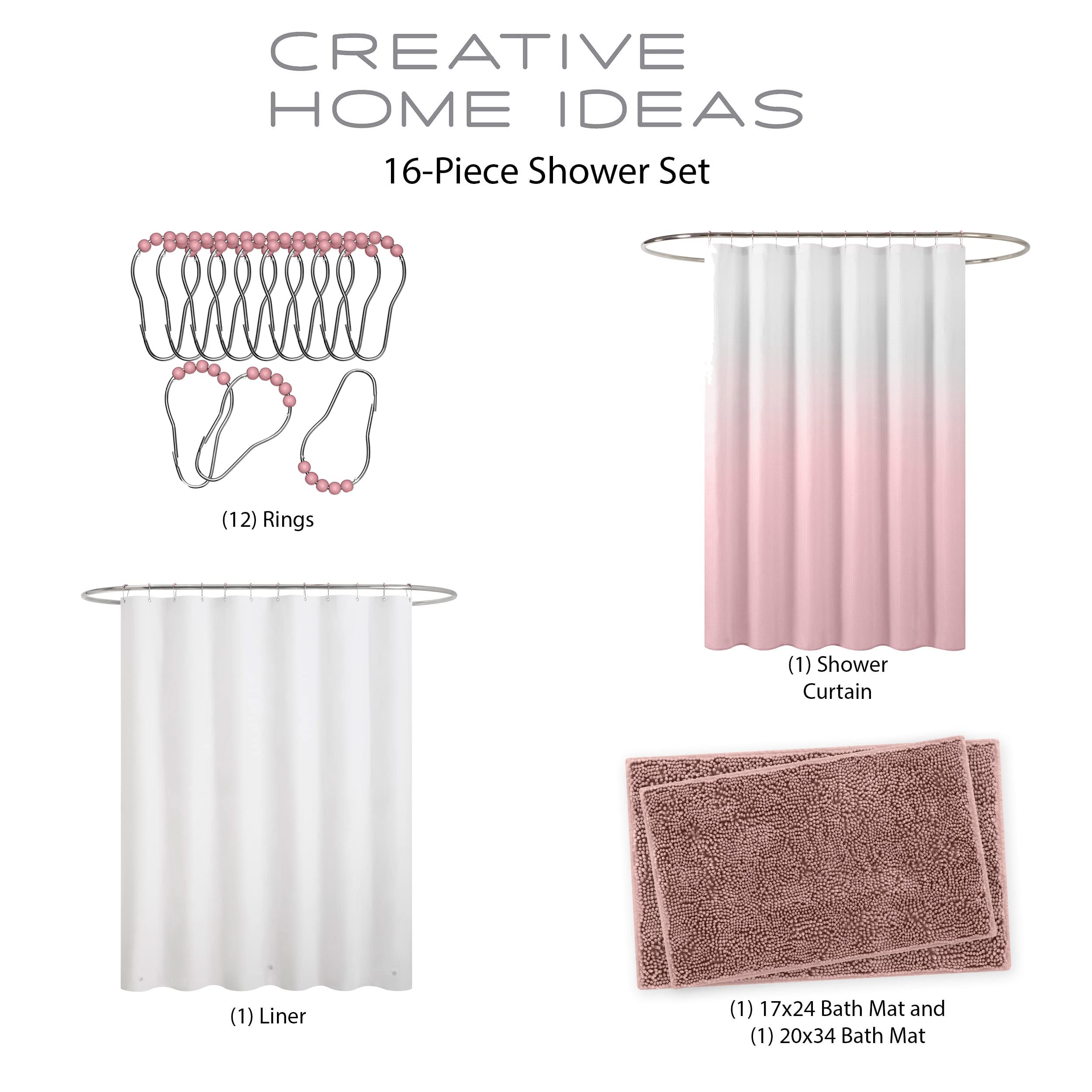 Creative Home Ideas Pink Bathroom Sets With Shower Curtain And Rugs| Shower Curtain Sets With Rugs Includes Shower Curtain, Line