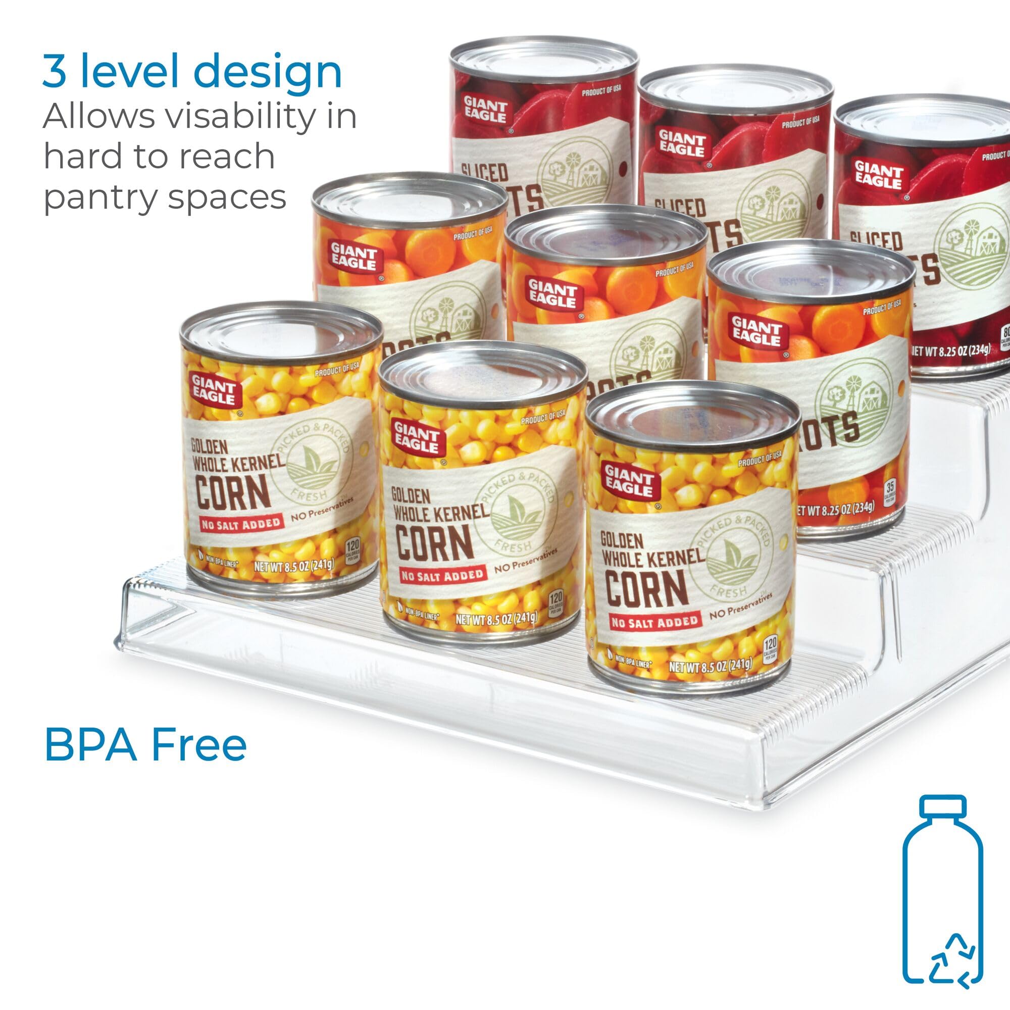 Idesign Recycled Plastic 3-Tier Stadium Spice Rack Kitchen, Fridge, Freezer, Pantry And Cabinet Organization, The Linus Collecti