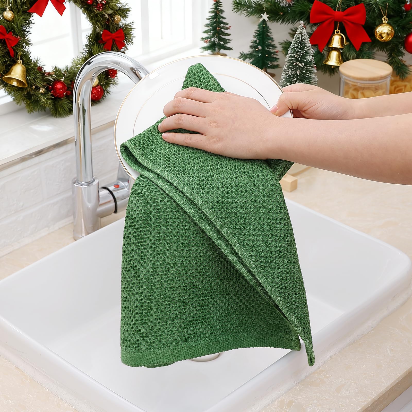 Homaxy 100% Cotton Waffle Weave Kitchen Dish Towels, Ultra Soft Absorbent Quick Drying Cleaning Towel, 13 x 28 Inches, 8-Pack, G