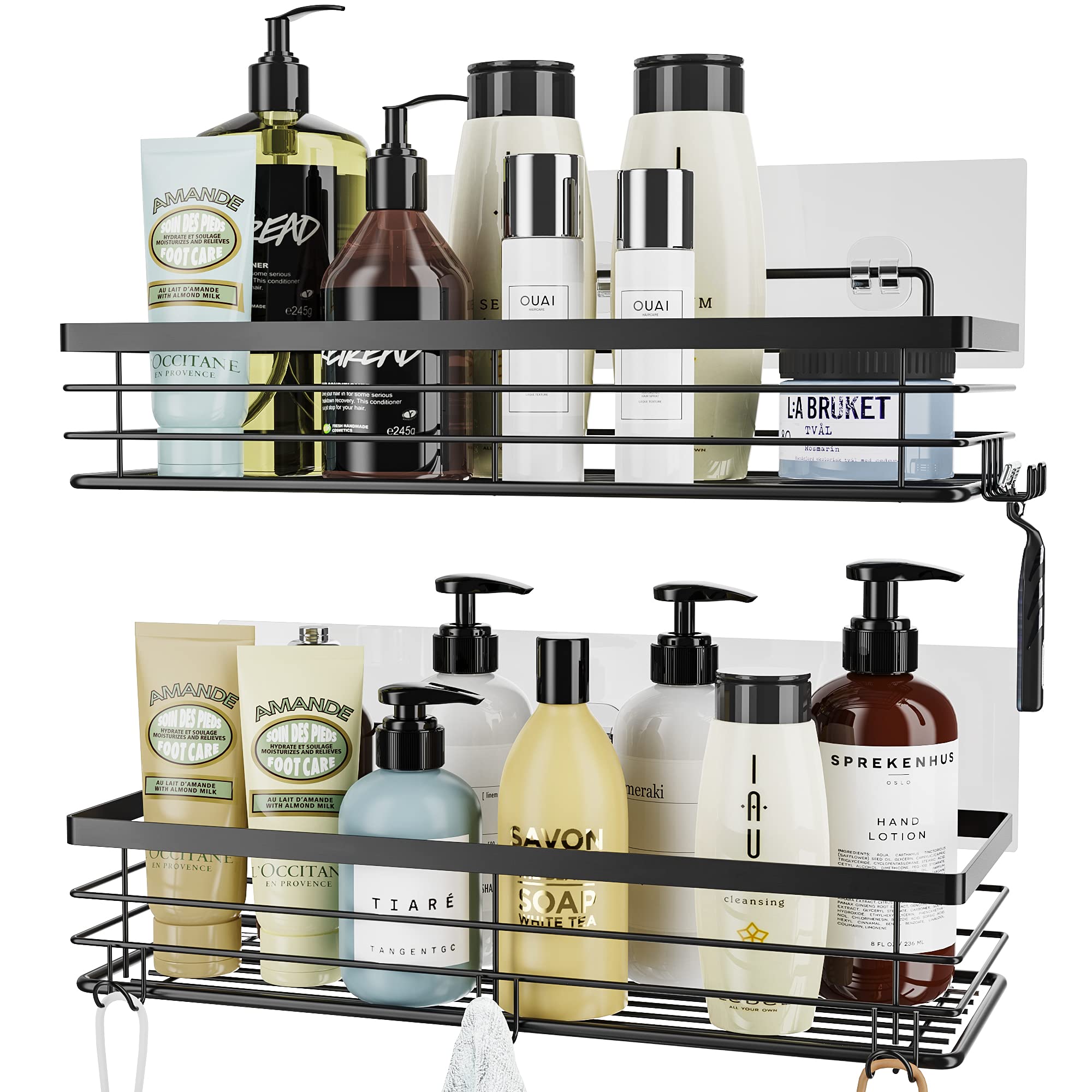 Orimade Shower Caddy With 5 Hooks For Hanging Razor And Sponge Adhesive Shower Shelf Basket Bathroom Storage Organizer Kitchen R