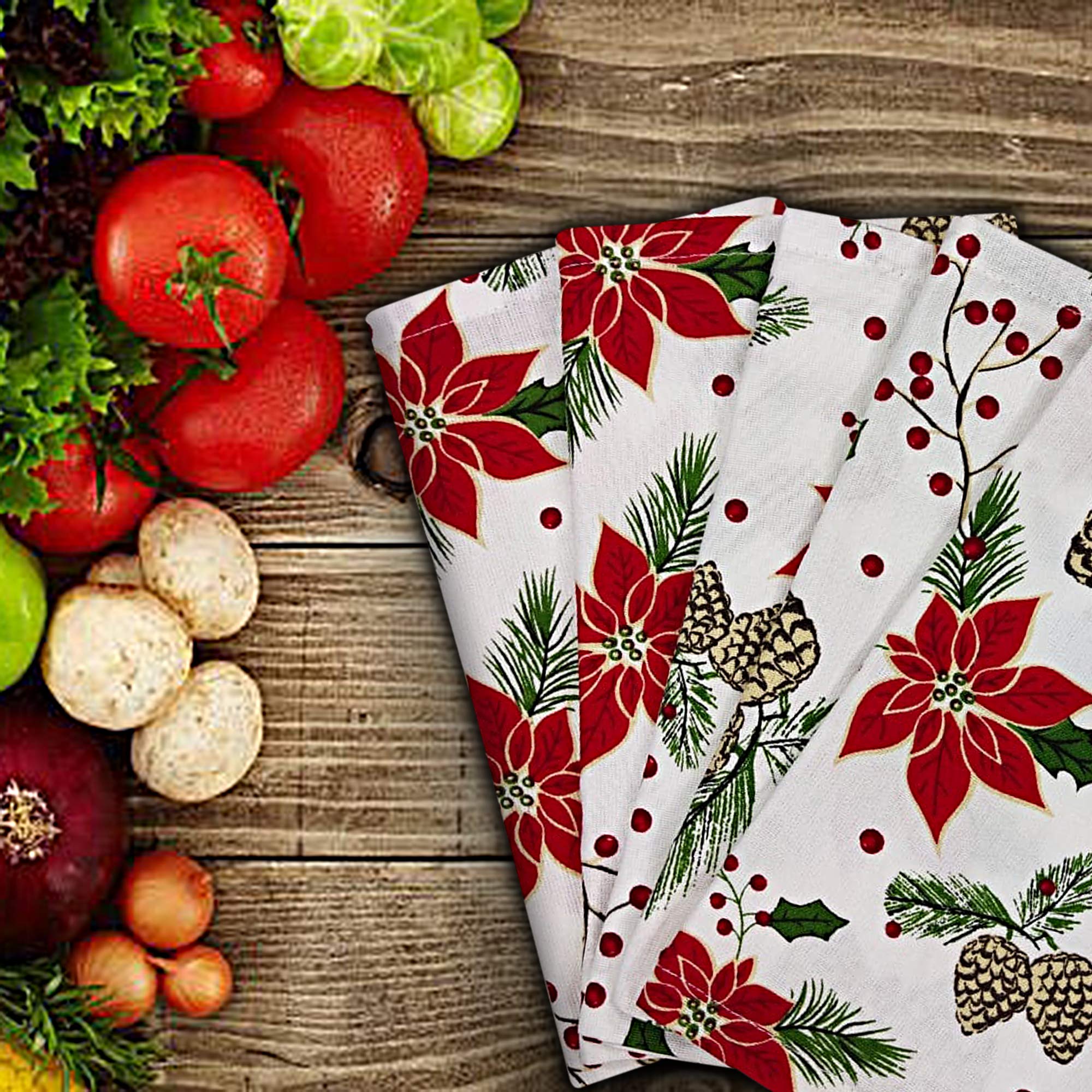 Urban Villa Floral Dinner Napkins Set Of 12 Pine Cone Print Cloth Napkins Christmas Color Dinner Napkins 20X20 Inches 100% Cotto