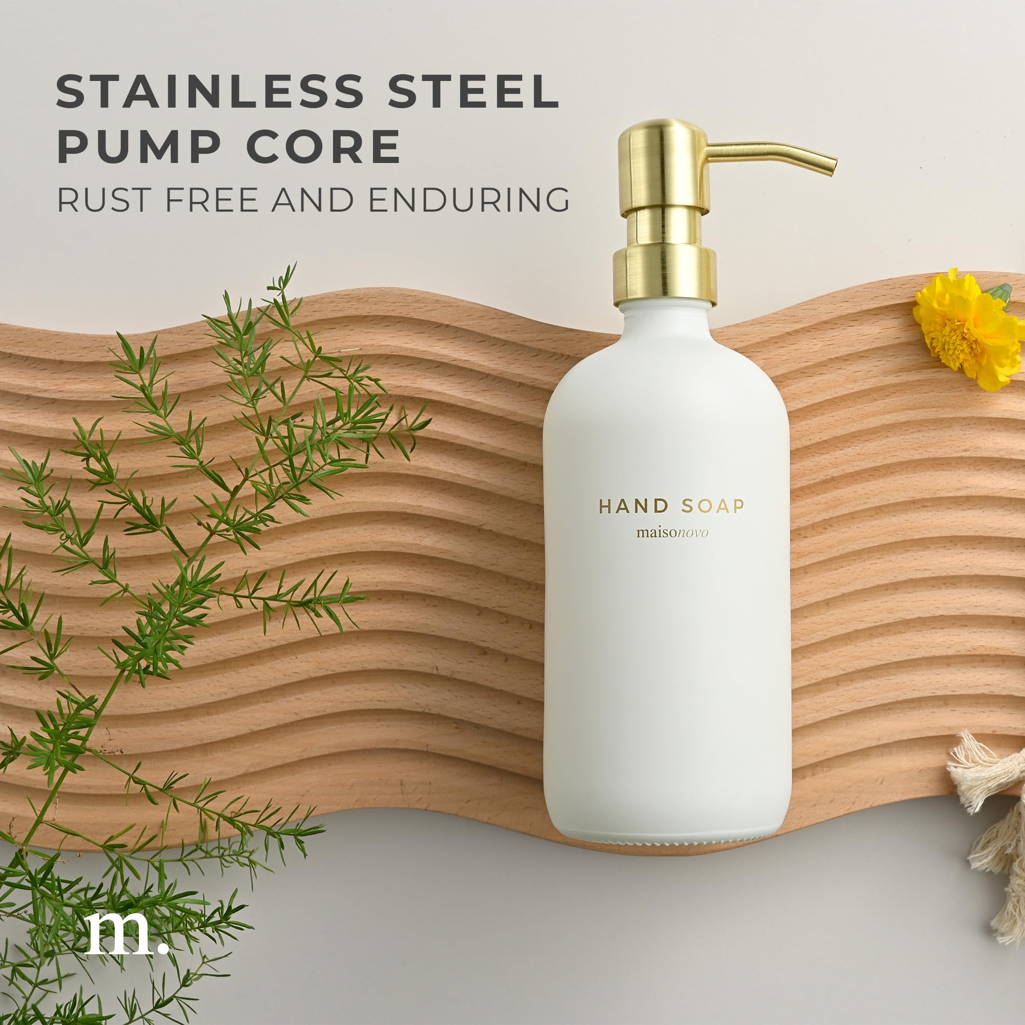 Maisonovo Hand Soap Dispenser For Bathroom | 16.9 Fl Oz White Glass Gold Pump X 1