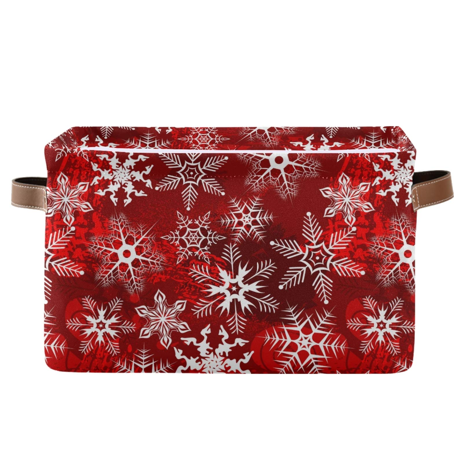 Senya Christmas Basket Box Large Foldable Christmas Storage Basket With Handles Christmas Red Pattern With Snowflakes Flower Fab