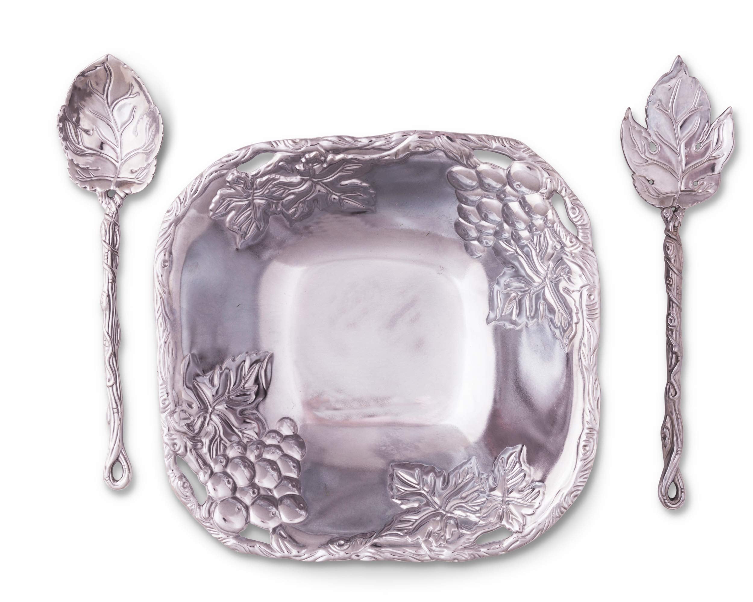 Arthur Court Designs Metal 3-Pc Grape Salad Set Bowl And Server In Grape Pattern Sand Casted In Aluminum With Artisan Quality Ha