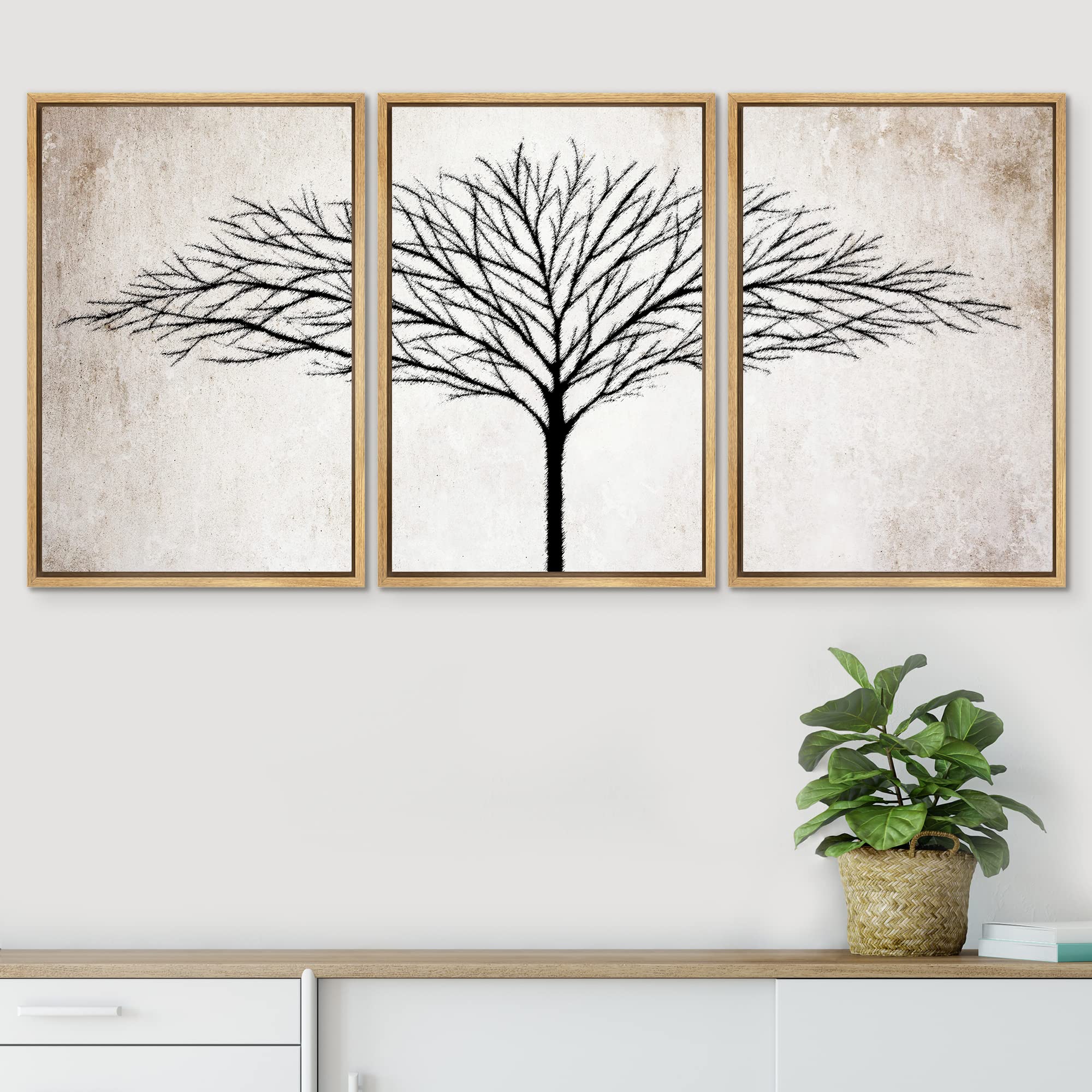 Signwin Framed Canvas Print Wall Art Set Grunge Tree Silhouette Wilderness Plants Illustrations Modern Art Farmhouse/Country Lan