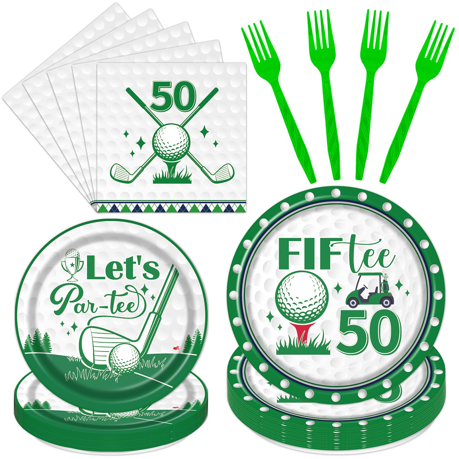 Rakuto Golf 50th Birthday Tableware Decorations for Men, Golf Theme Fiftee Birthday Party Plates Napkins and Forks, Disposable P