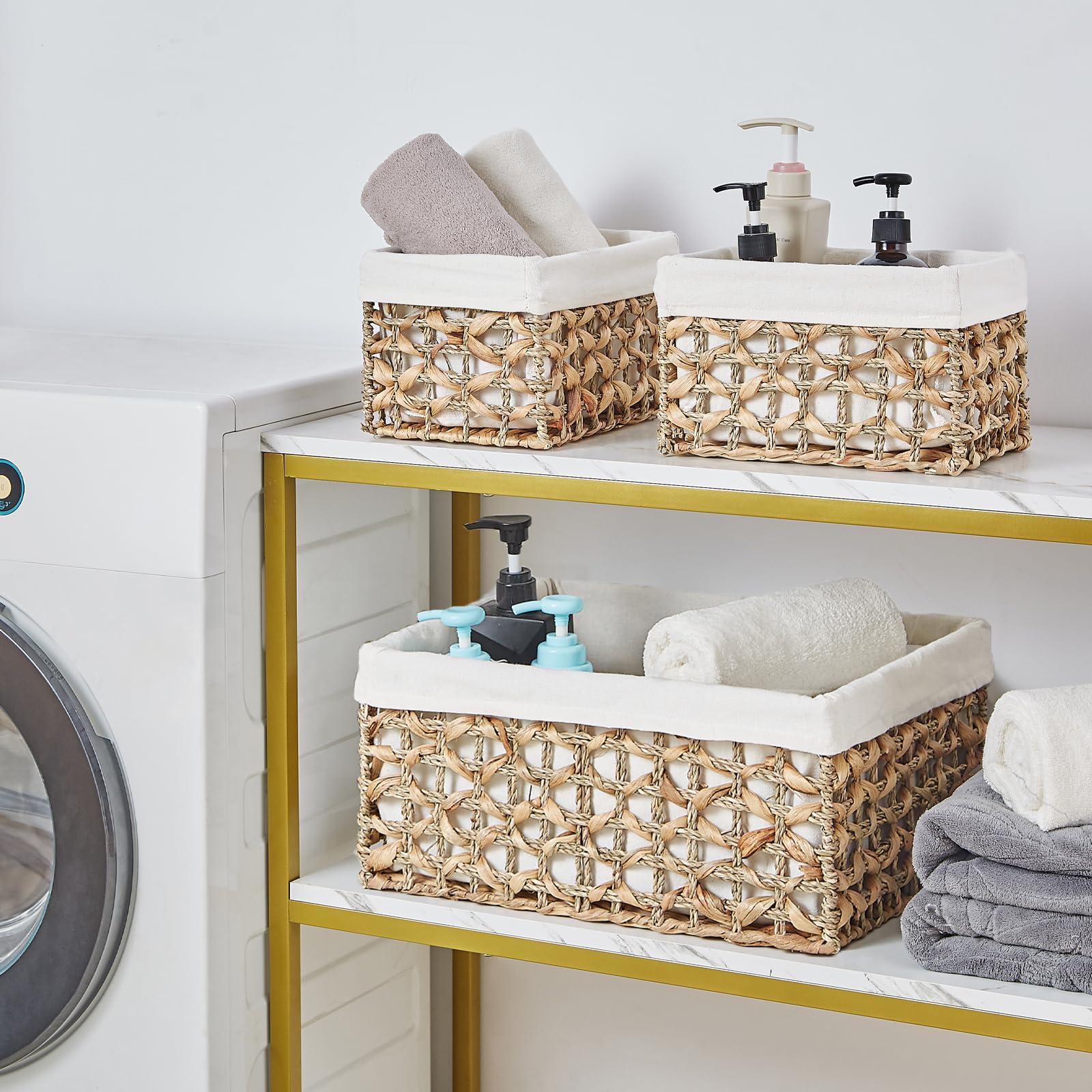 Vagusicc Wicker Basket, Set Of 3 Hand-Woven Water Hyacinth Storage Baskets For Organizing, Large Wicker Storage Basket Bins With