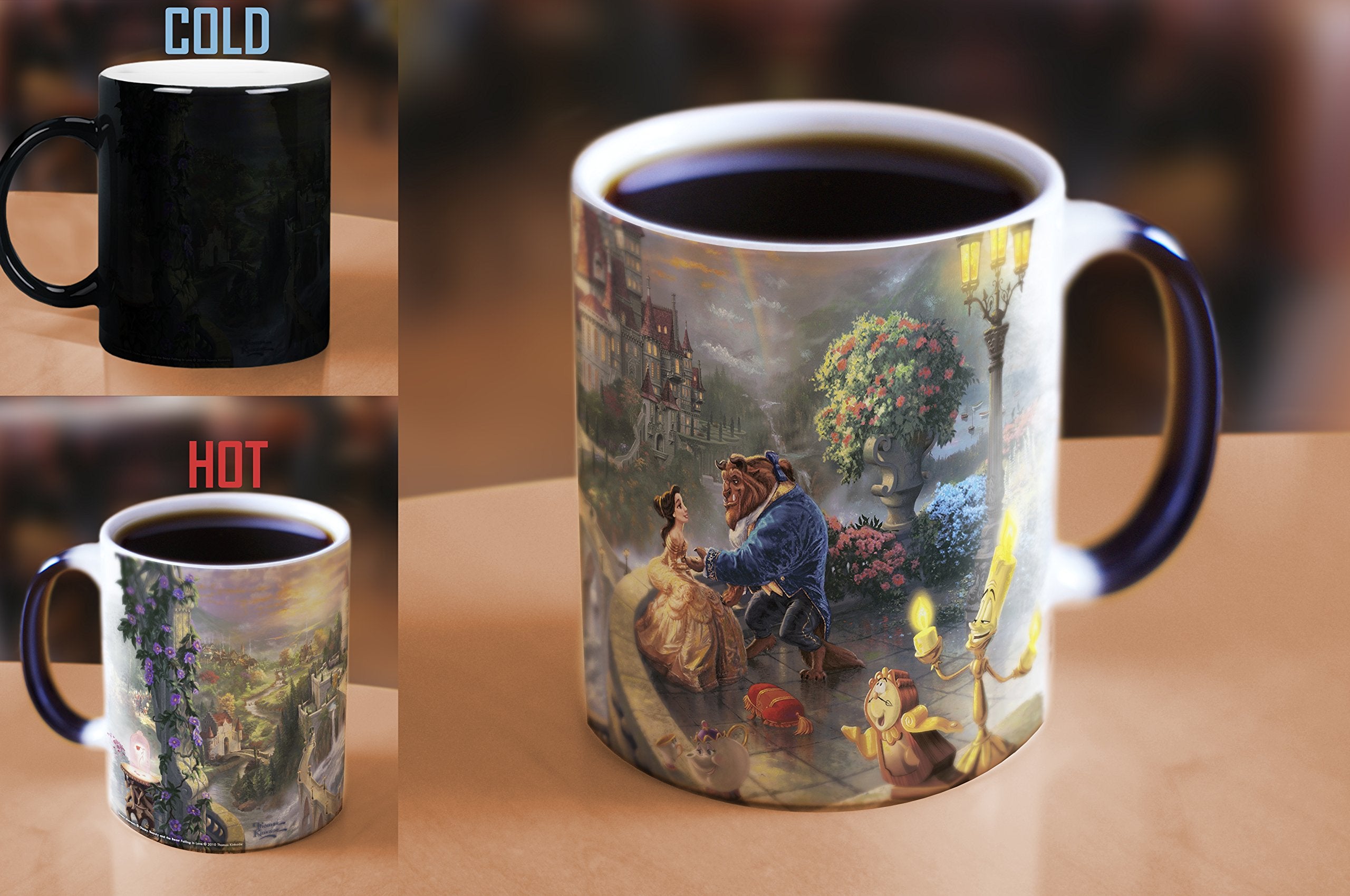 Thomas Kinkade's ''Beauty and the Beast Falling In Love'' Morphing Ceramic Mugs,11 ounces