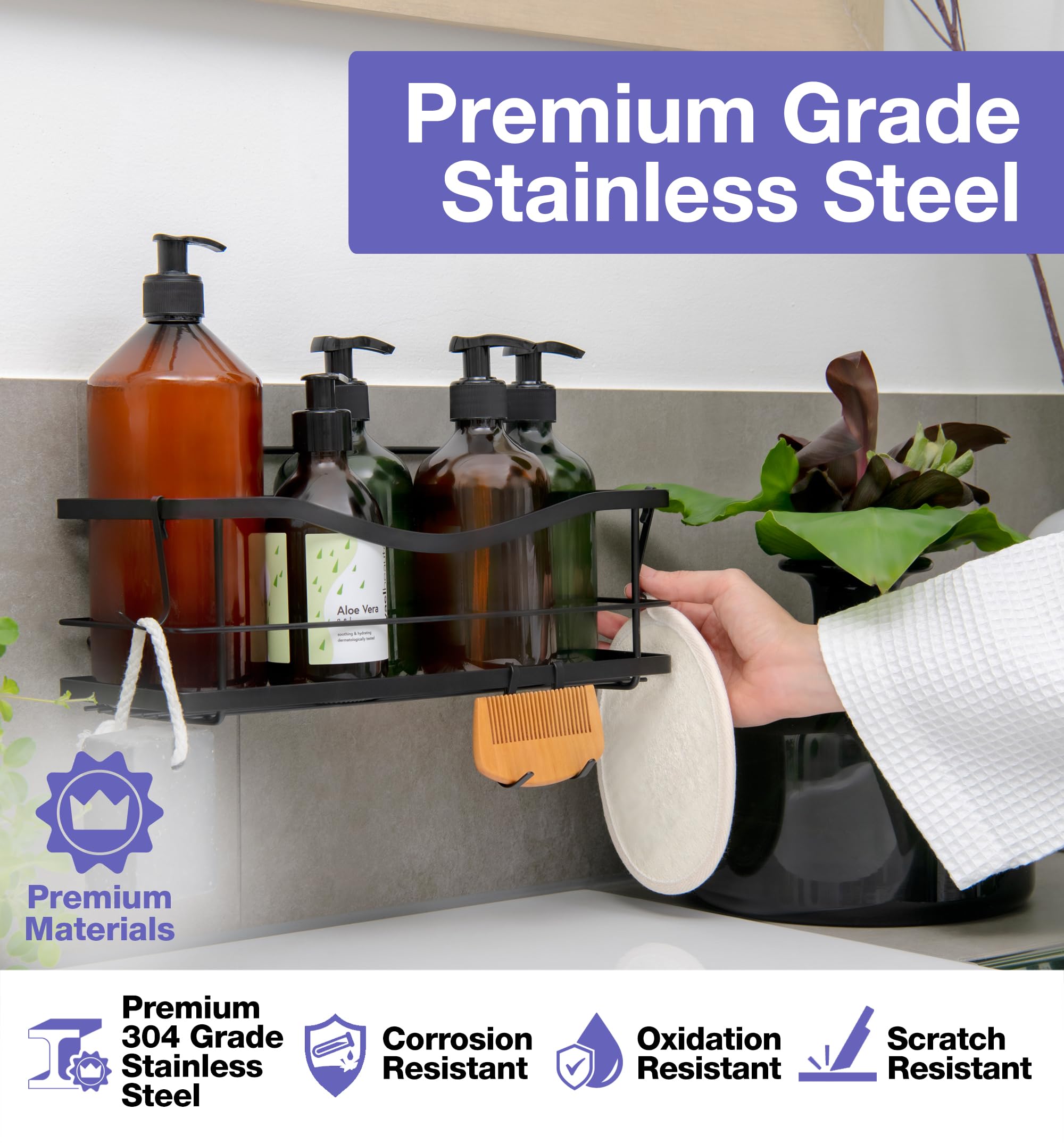 Kincmax Premium Shower Caddy, Self Adhesive Shower Organizer W/ 4 Hooks, No Drill Shower Shelves For Inside Shower, Rustproof St