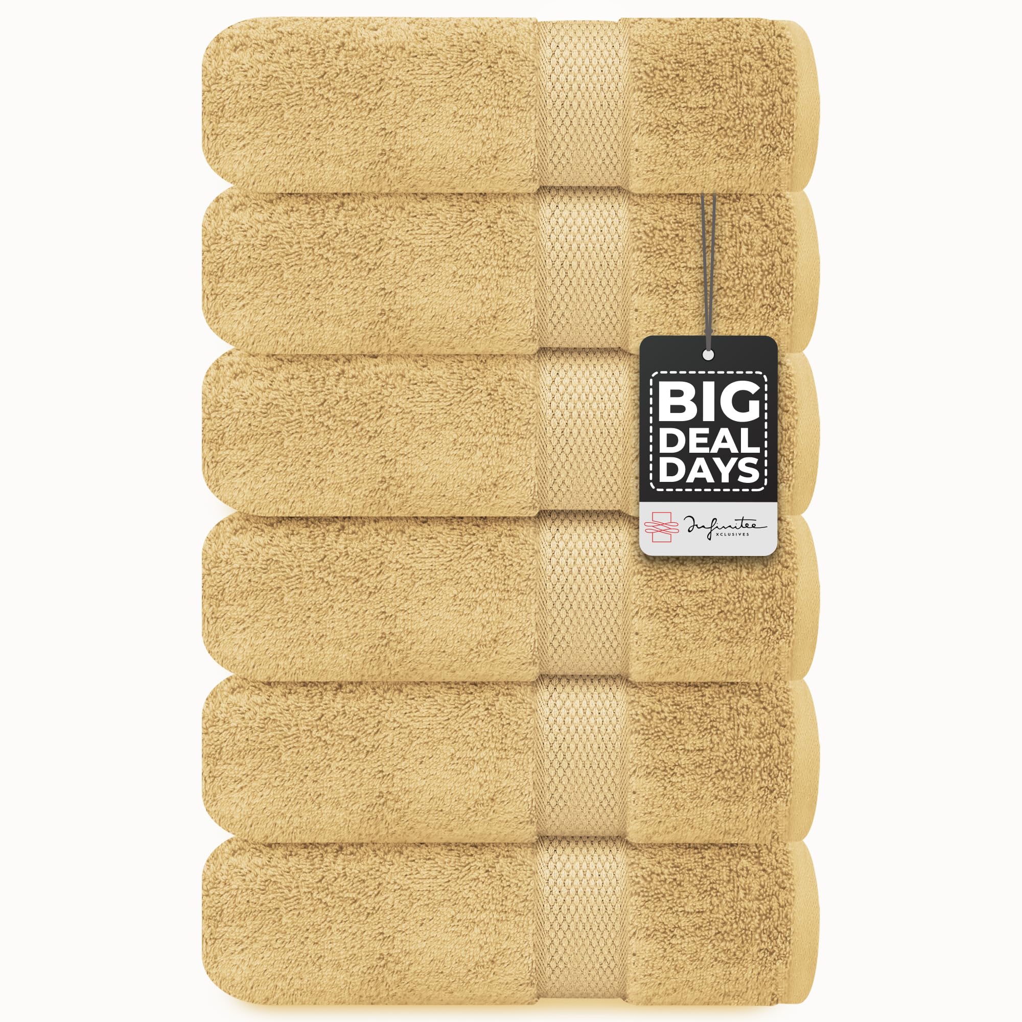 Infinitee Xclusives Premium Sand Hand Towels - Pack Of 6, 16X28 Inches Bathroom Hand Towel Set, Hotel & Spa Quality Hand Towels