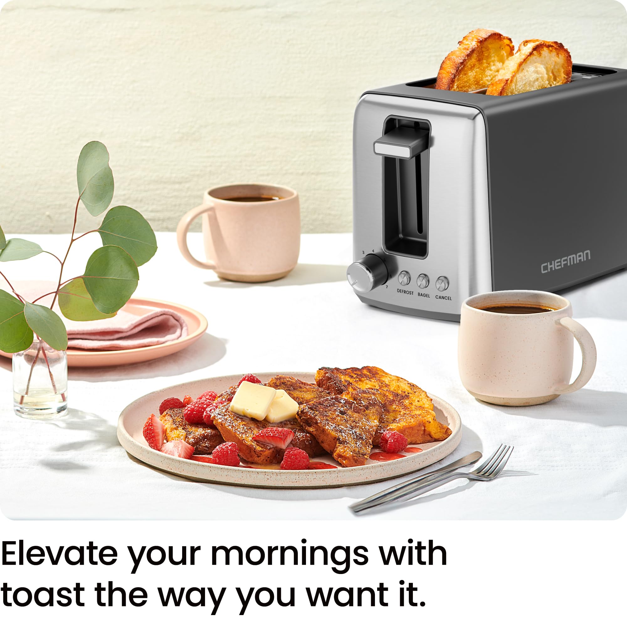 Chefman 2 Slice Toaster, 7 Shade Settings, Removable Crumb Tray, Thick Bread And Bagel Toaster With Defrost And Cancel Buttons -