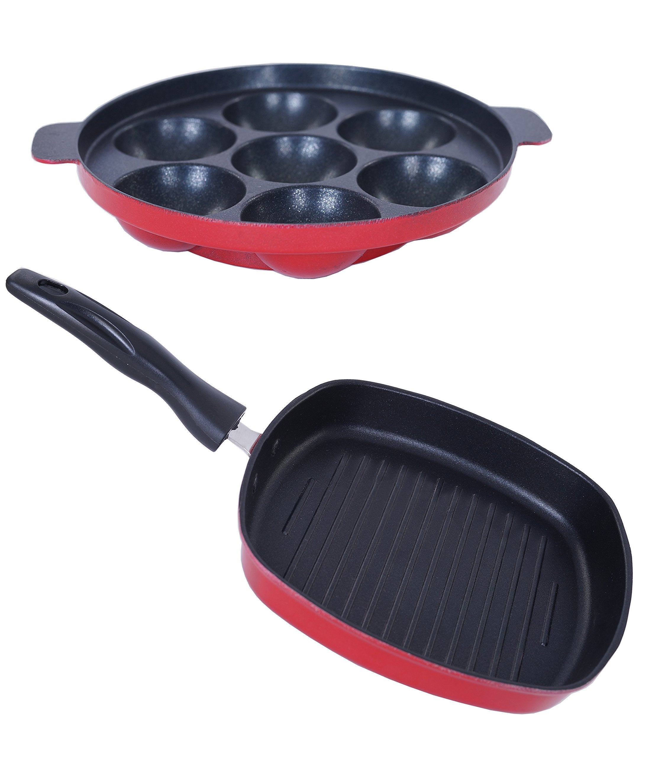 Nirlon NonStick Aluminium Appam And Grill Pan Combo Cooking Item Set, 2.6Mm_Ap(7)_Gp(22.5)