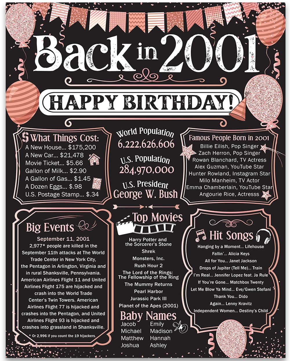 24th Birthday Party Decorations for 24th Birthday (Twenty-four) - Remembering The Year 2001 - Party Supplies - Gifts for Men and