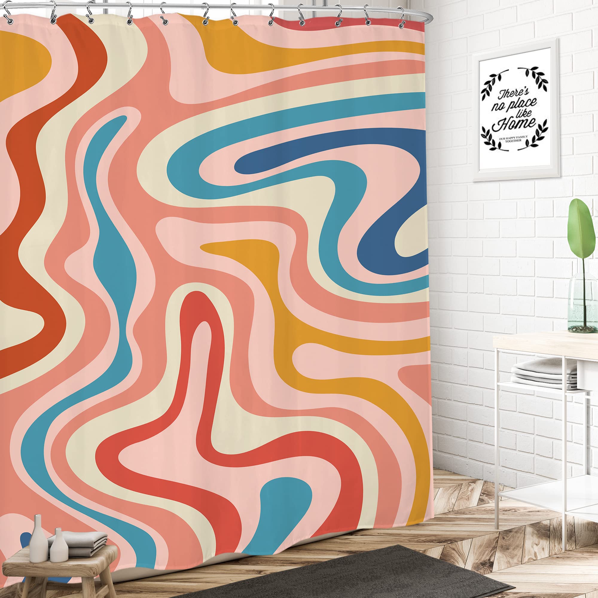 Lightinhome Boho Colorful Shower Curtain 60Wx72H Inches Abstract Rainbow Spiral Swirl Modern Aesthetic Cute 70S Retro Y2K Bathro