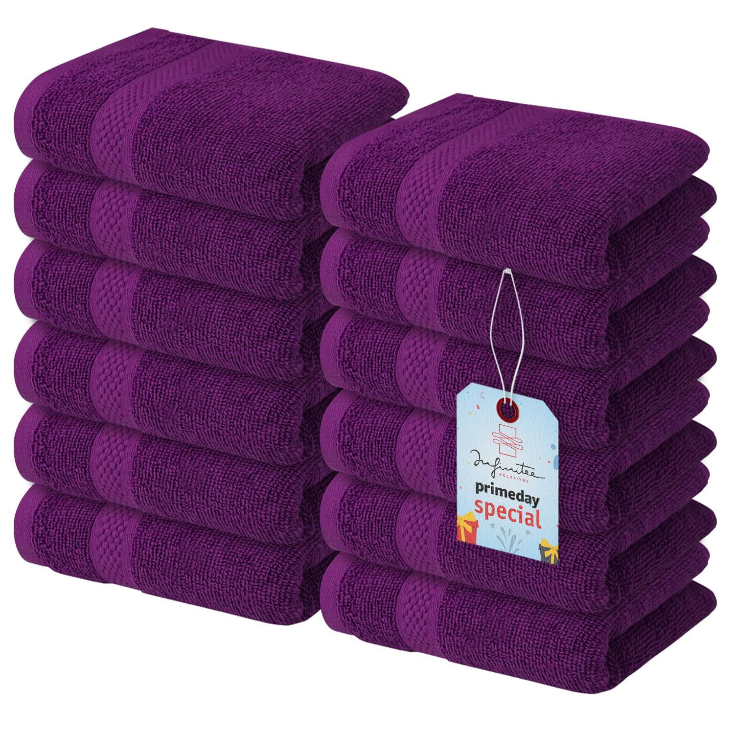 Infinitee Xclusives 12 Pack Premium Purple Wash Cloths And Face Towels, 13X13 100% Cotton, Soft And Absorbent Washcloths Set - P