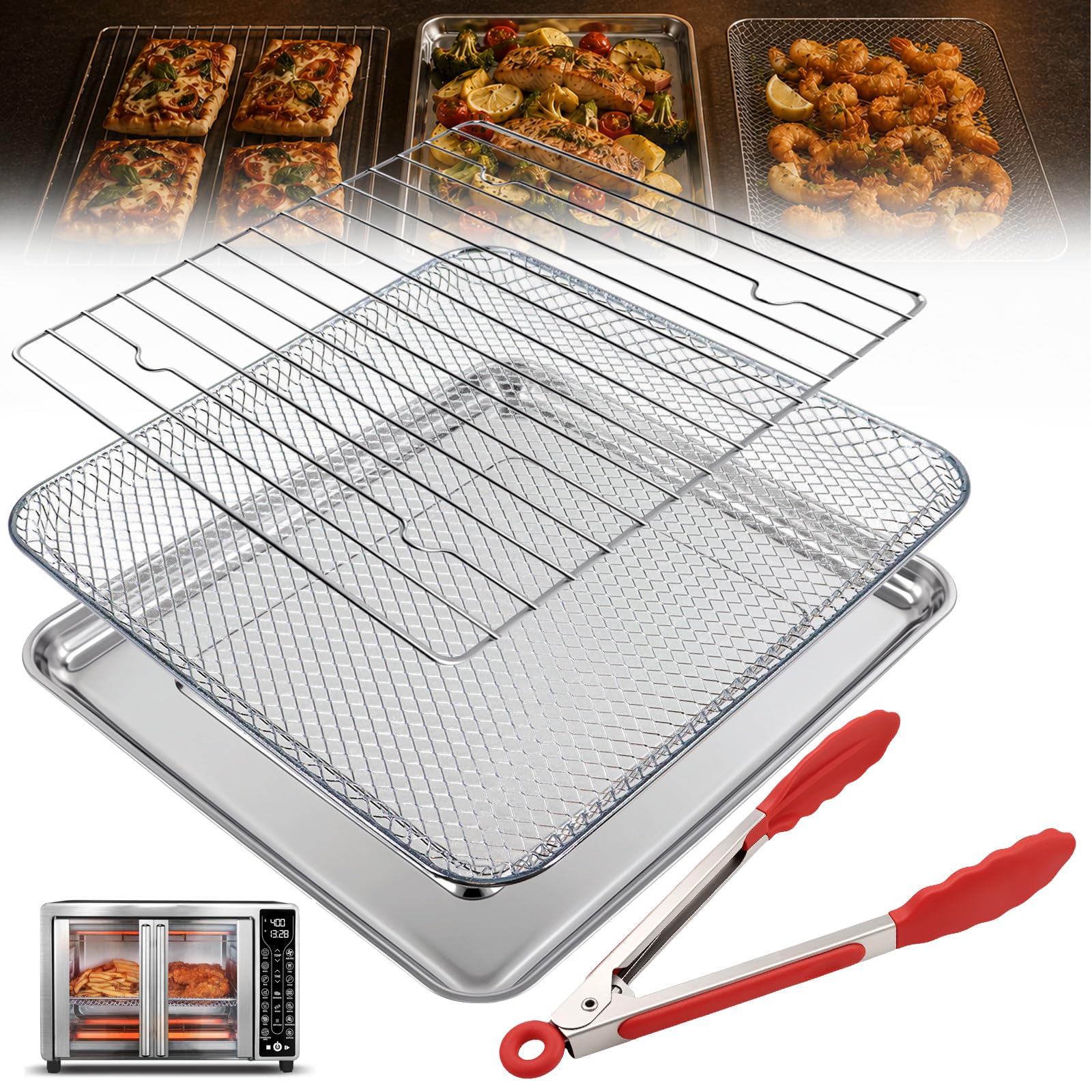 Air Fryer Replacement Tray Set Compatible with Gourmia GTF7655 GTF7460 GTF7465,French Door Toaster Oven Air Fryer, Stainless Ste