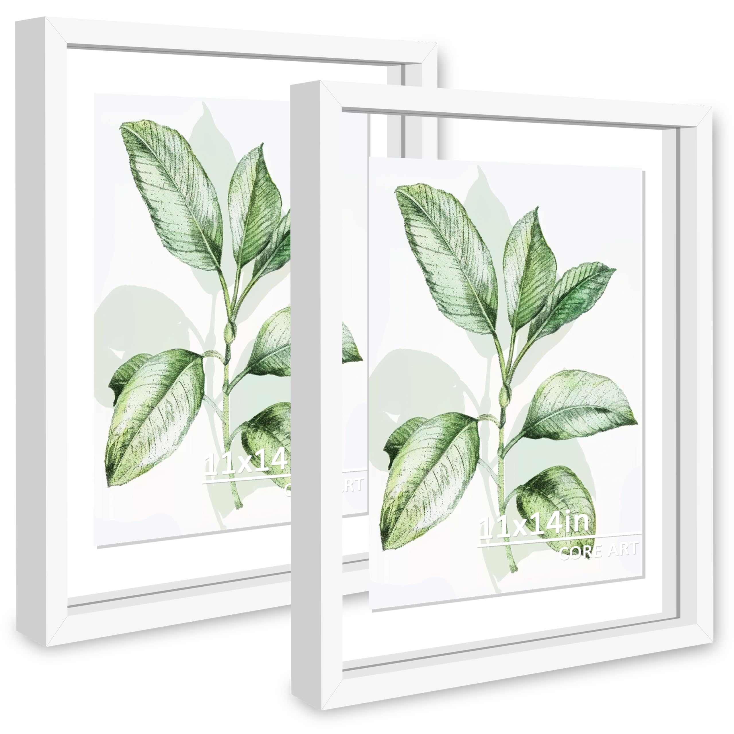 CORE ART 11x14 Floating Picture Frame Set of 2,Double Plexglass Floating Frame for 8x10,5x7 Pictures,Wall or Tabletop Display,Wh