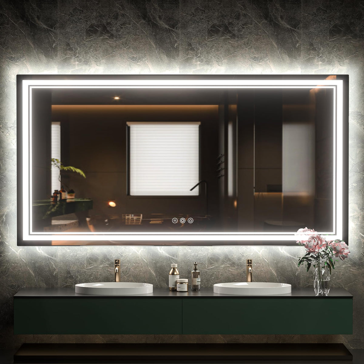 Tokeshimi 72X36 Inch Led Bathroom Mirror Front Lighted And Backlit Vanity Mirror, Large Frameless Led Mirror For Bathroom Wall,