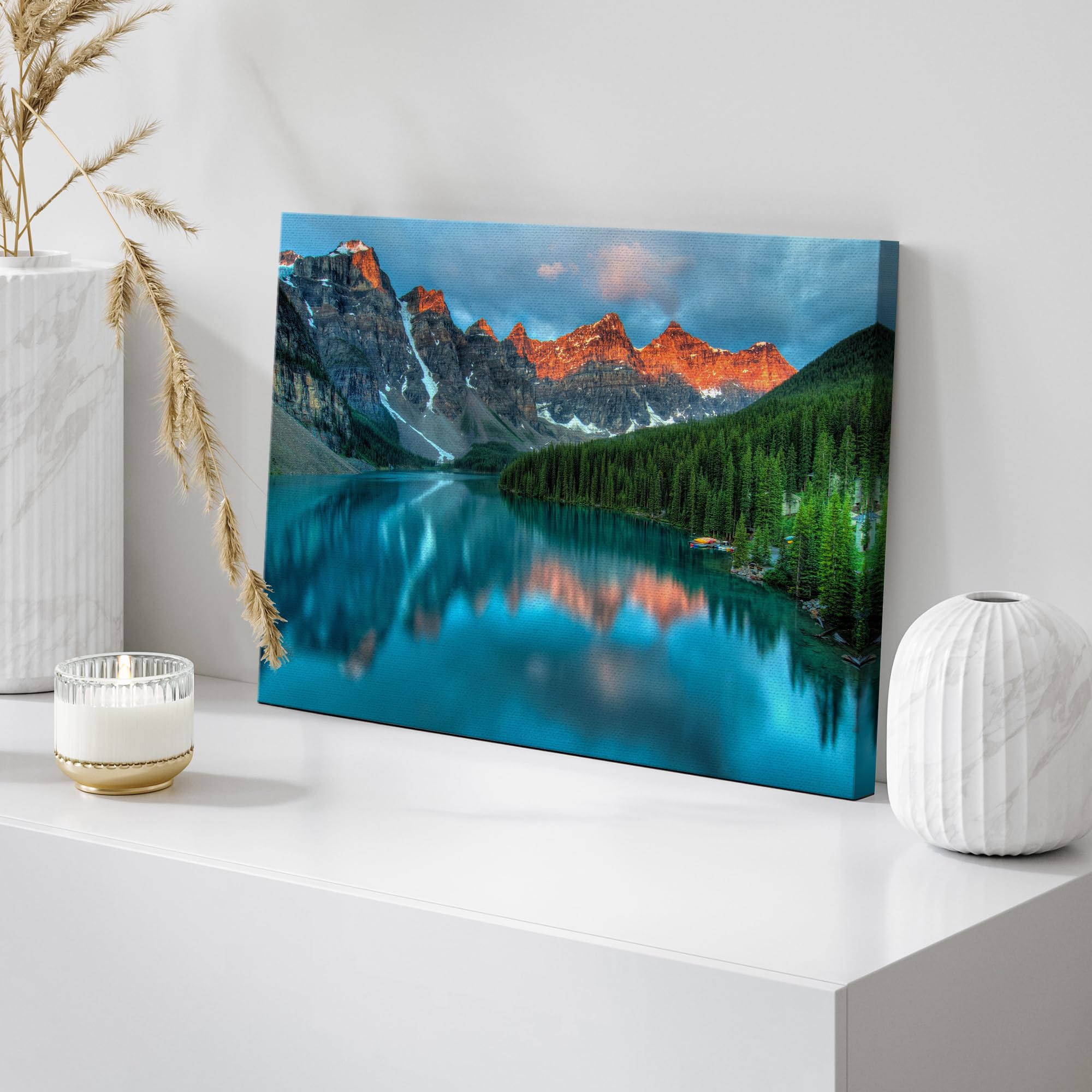 Wall26 Framed Canvas Print Wall Art Sunset Mountain & Forest Reflection Nature Wilderness Photography Realism Nautical Scenic Co