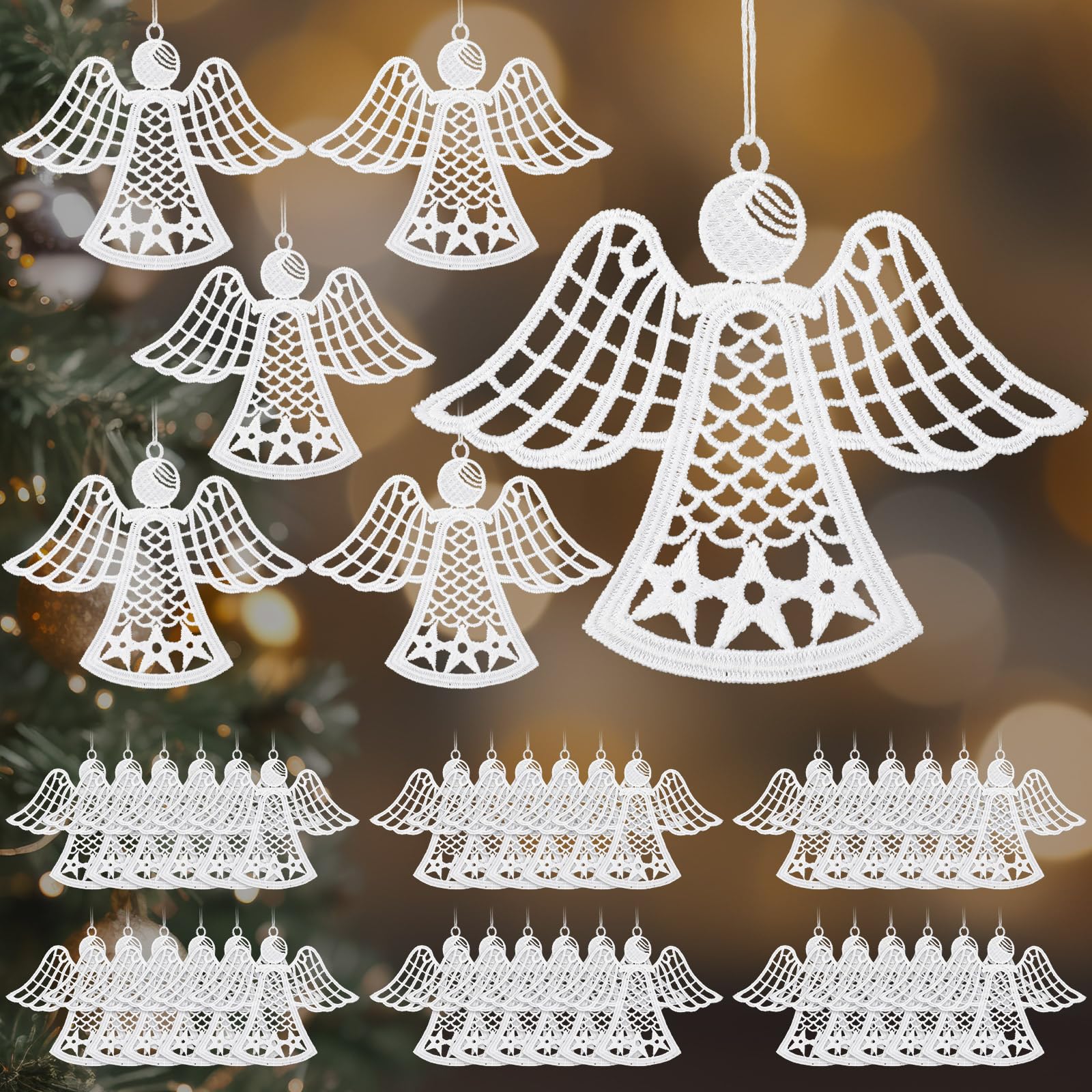Buryeah 36 Pcs Crochet Angels Ornaments for Christmas Tree Crocheted Angels Decorations Hanging Ornaments for Christmas Tree Win