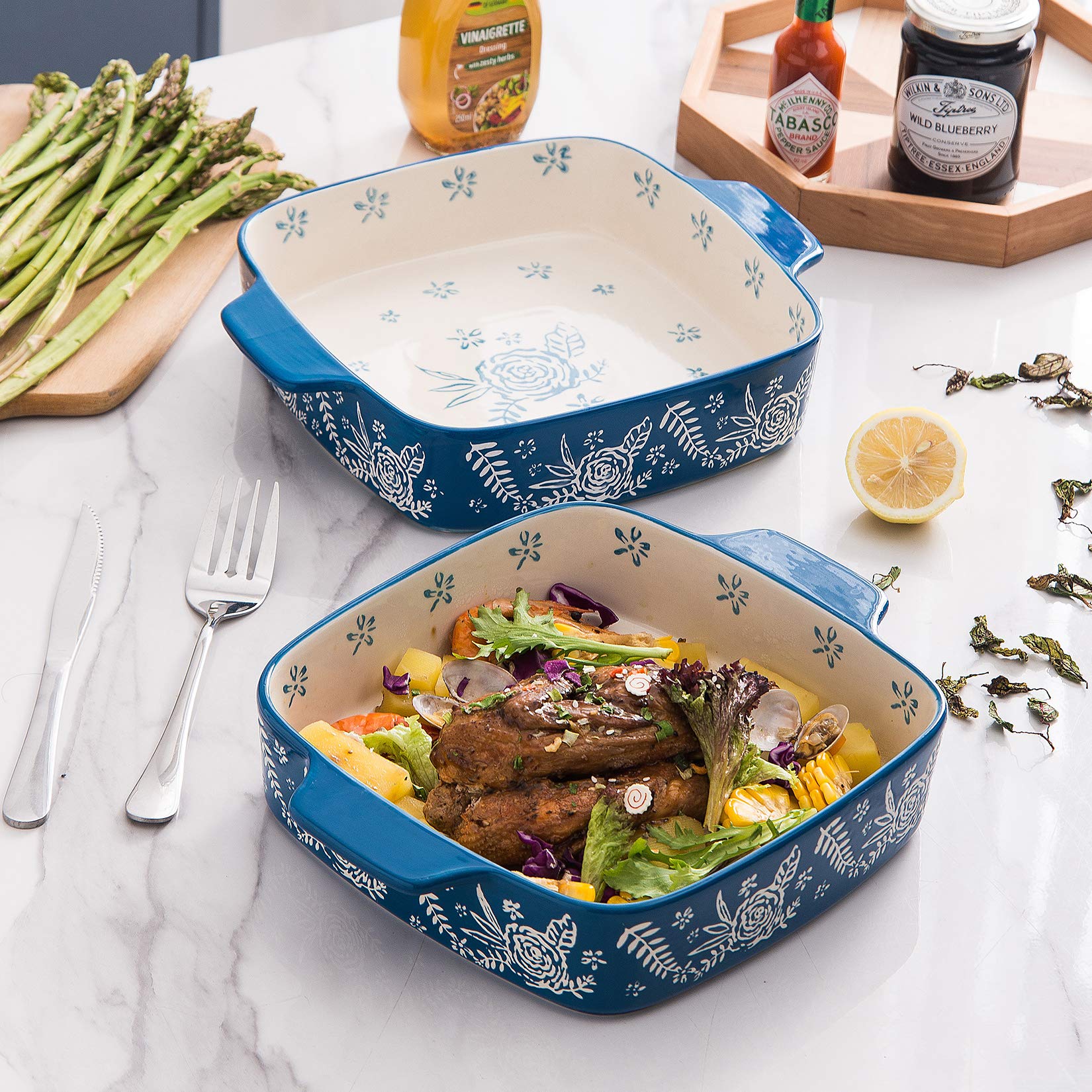 Wisenvoy Baking Dish Ceramic Brownie Pan 9X9 Baking Pan Casserole Dish Lasagna Pan Square Rose Dish Pan Bakeware Sets