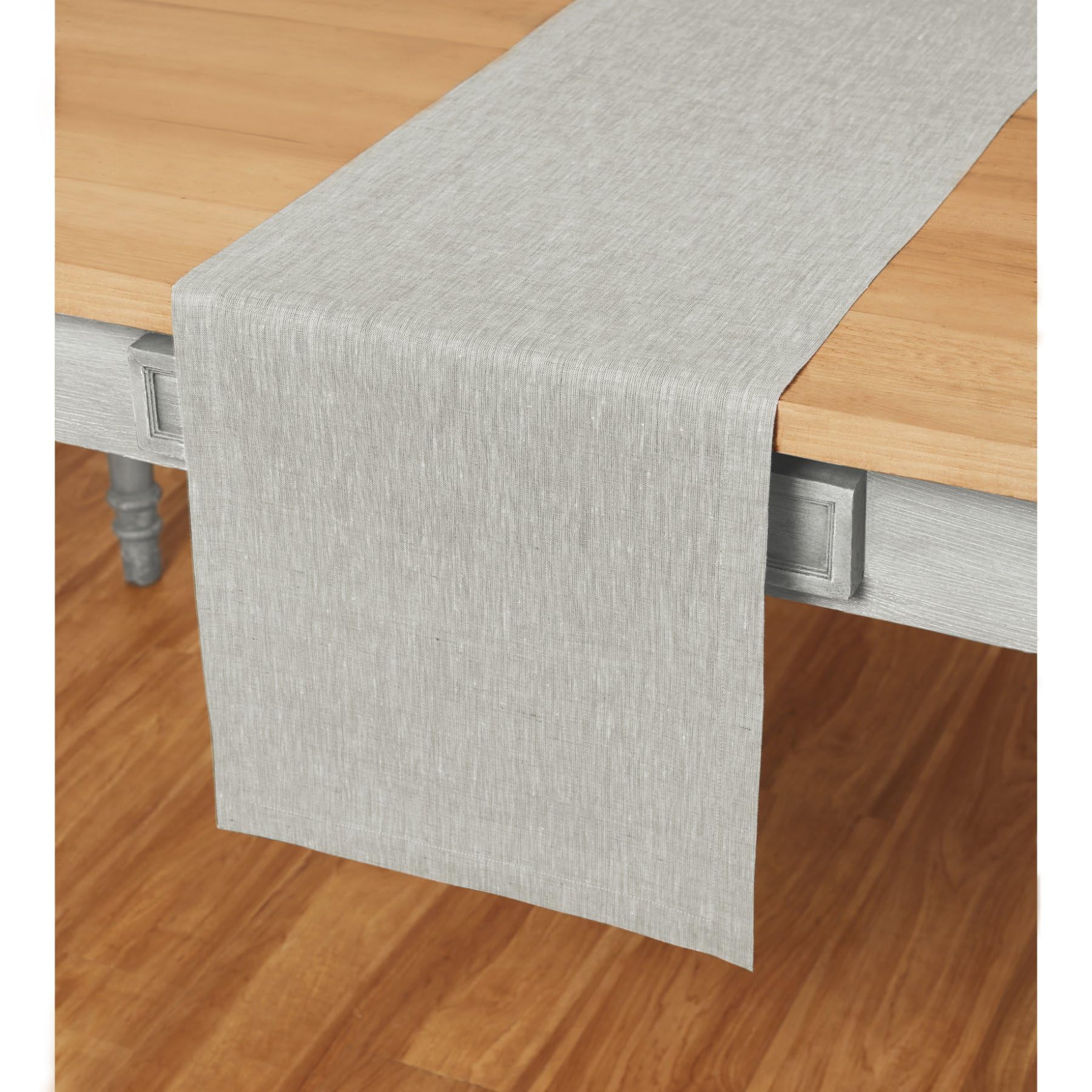 Solino Home Linen Table Runner 144 Inches Long - 100% Pure Linen Oyster Grey Table Runner 14 X 144 Inch - Machine Washable Dinin