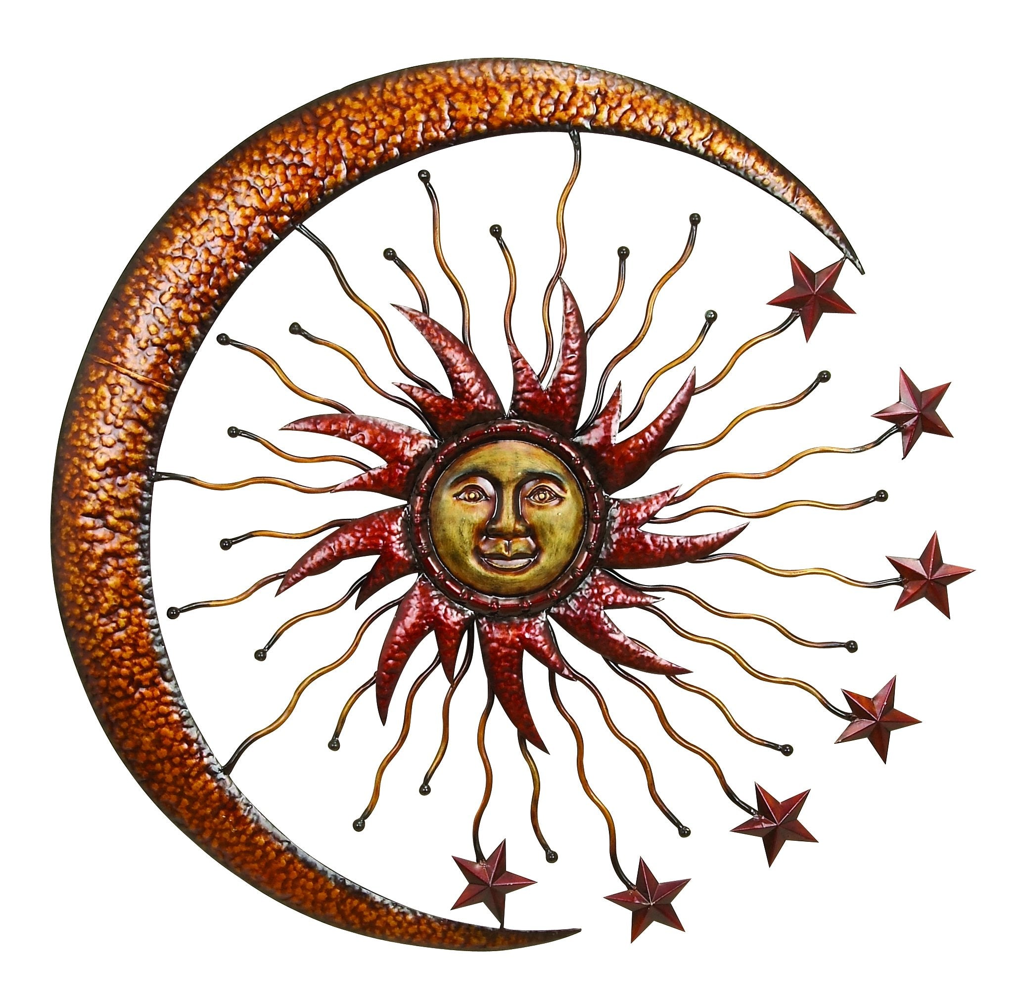 Benzara Metal Moon Wall Decor Featuring Sun With Stars, Multicolor