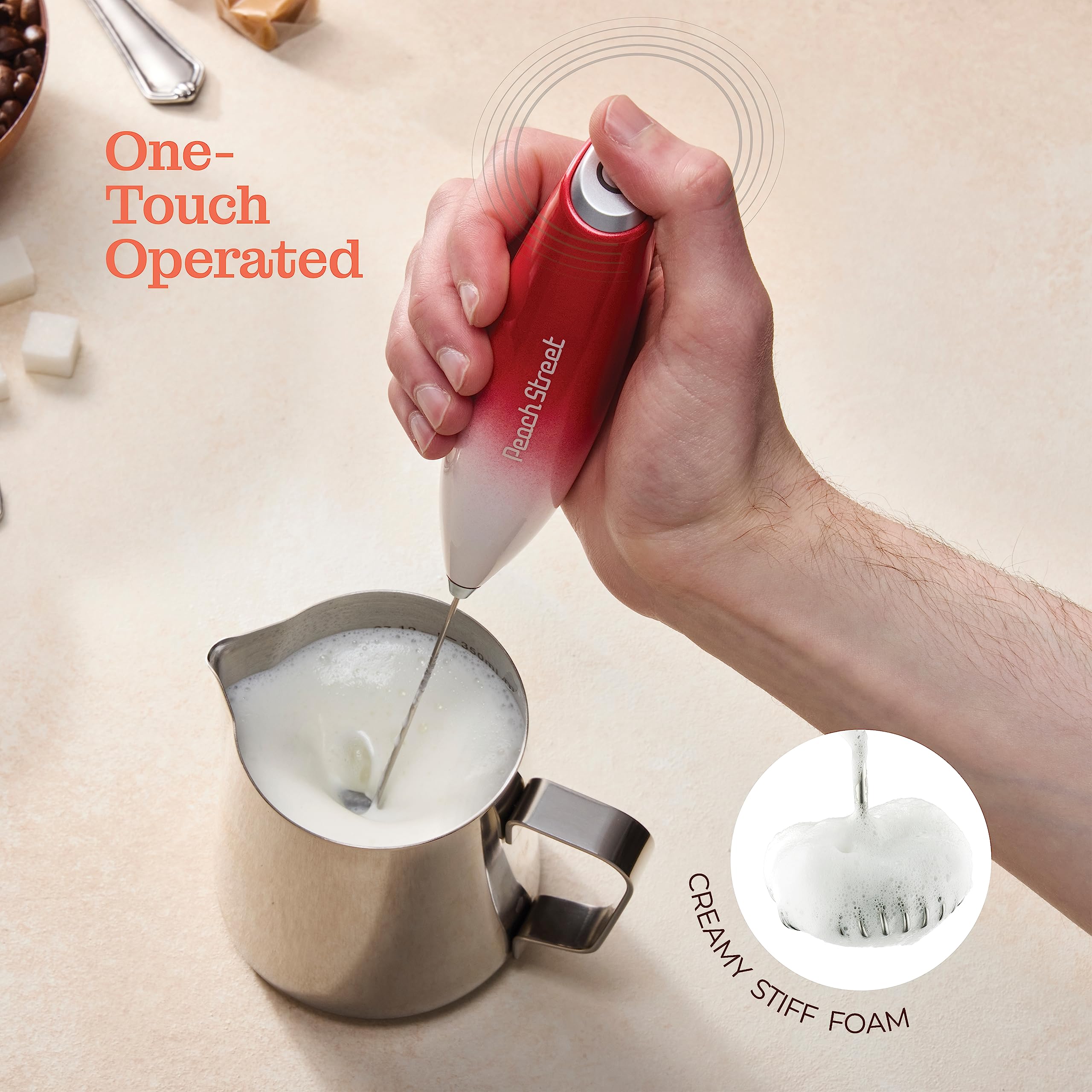 Powerful Handheld Milk Frother, Mini Milk Foamer, Battery Operated (Not included) Stainless Steel Drink Mixer with Stand for Cof