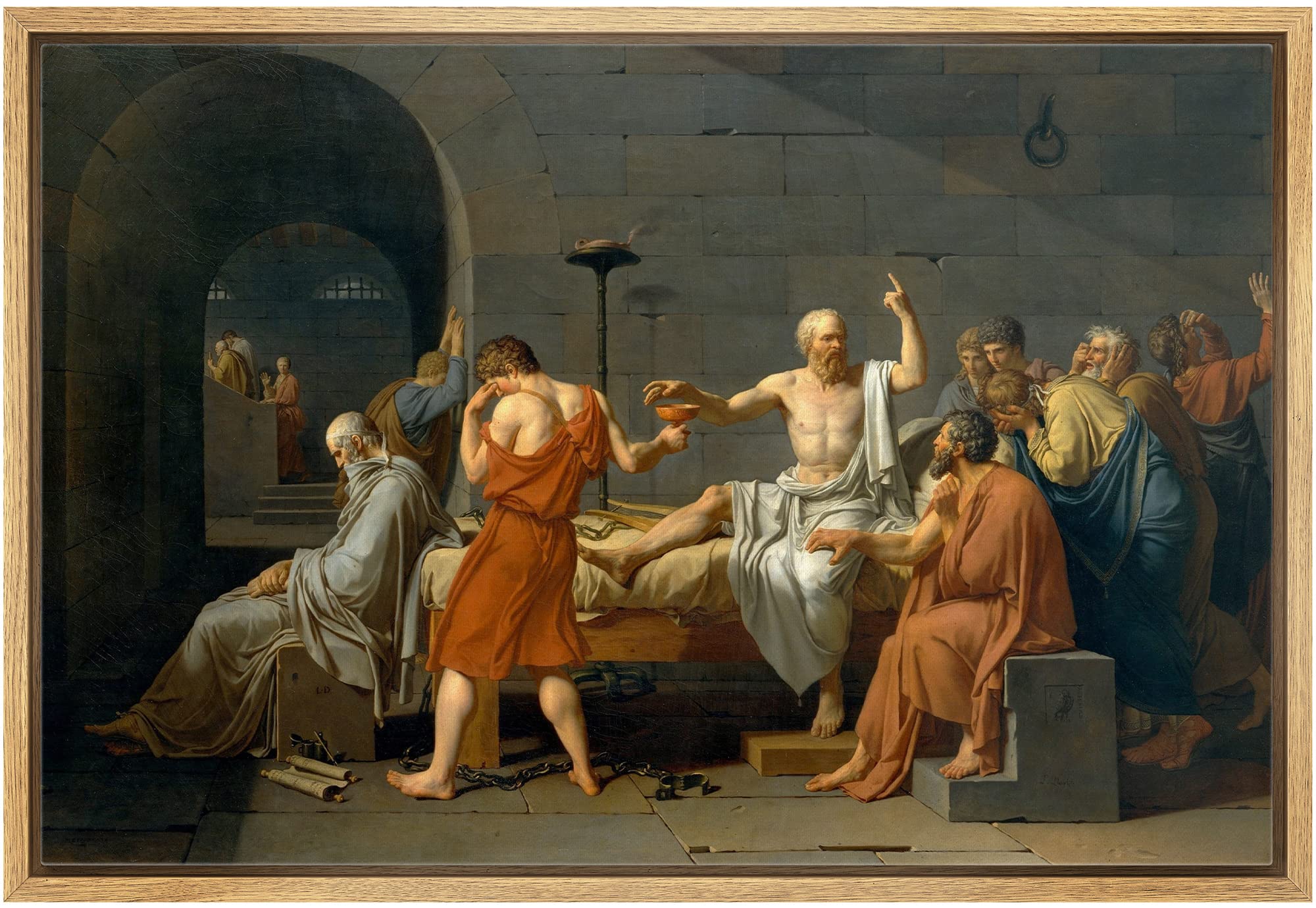 Wall26 - The Death Of Socrates By Jacques-Louis David - Framed Canvas Print Wall Art Famous Painting Reproduction - 24''X36'' Na