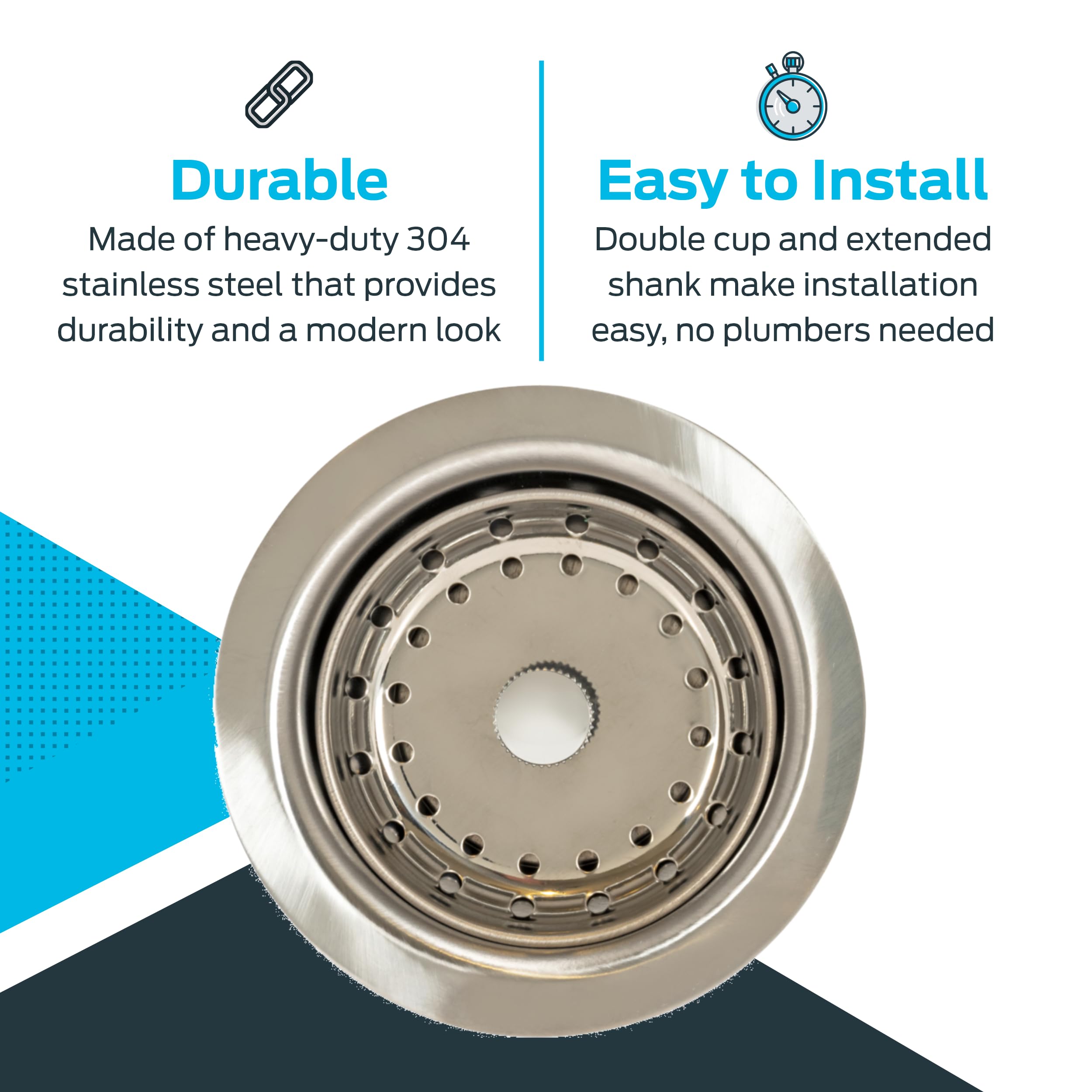 Ez-Flo Double Cup Kitchen Sink Drain Assembly, Sink Strainer Fits 3-1/2 Inch To 4 Inch Opening, 1-7/8 Inch Extended Shank, Stain
