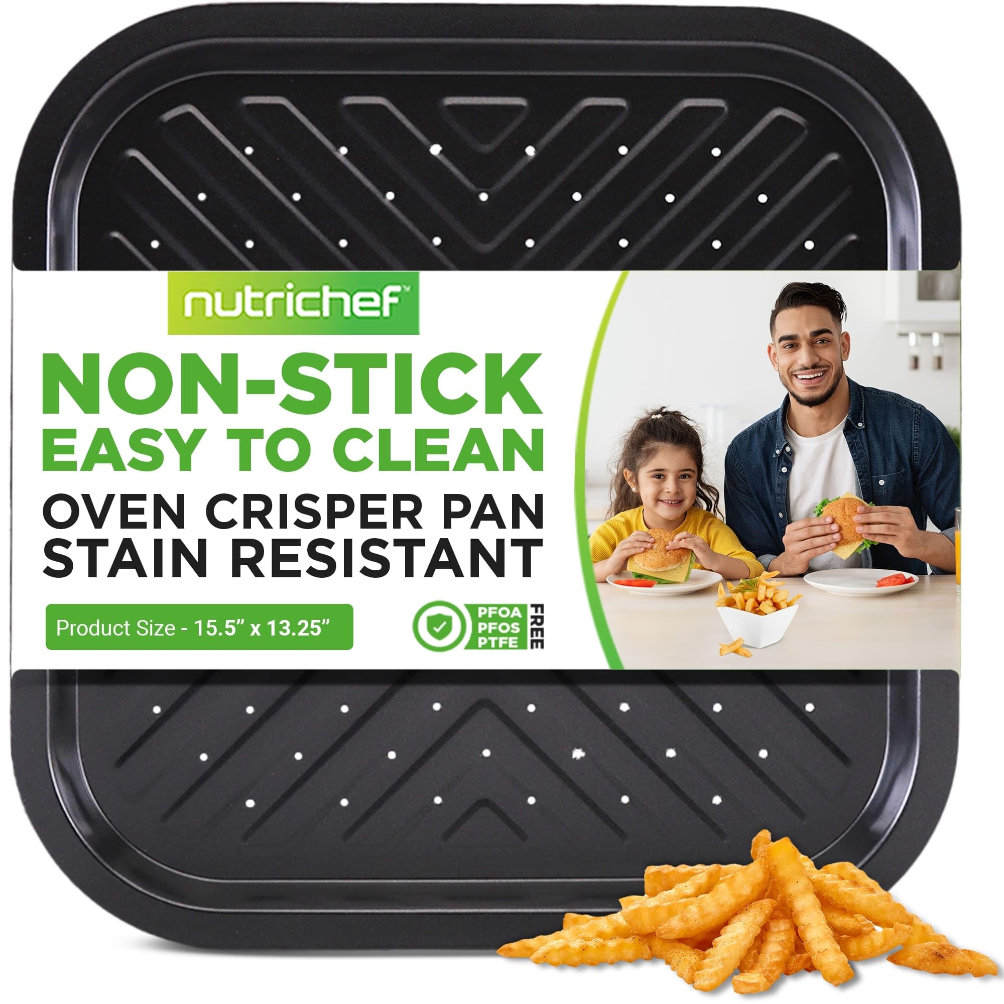 NutriChef Non-Stick Square Oven Crisper Pan - Heavy Duty Carbon Steel Baking Tray w/ Perforated Holes for Even Airflow - Bake Fr