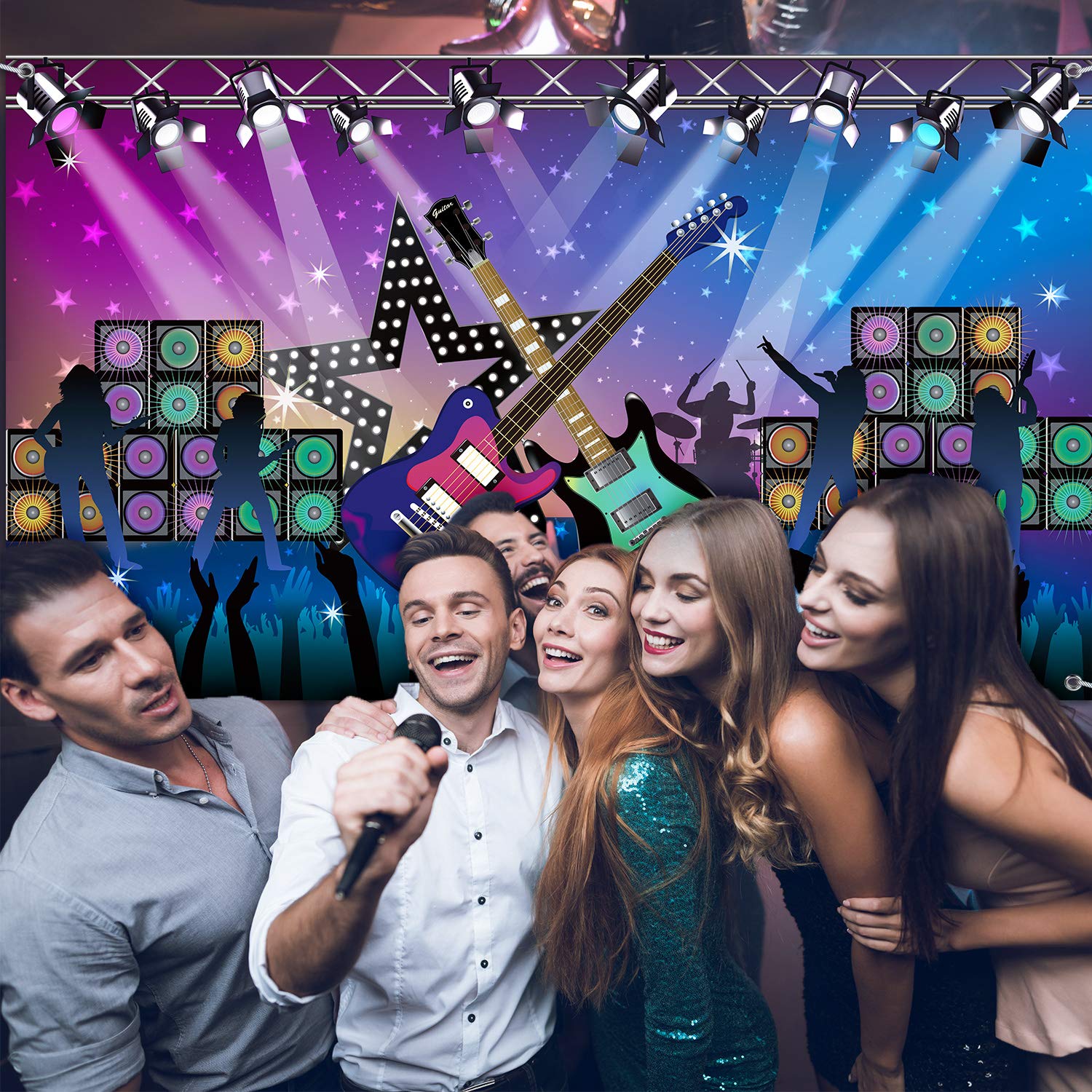 Blulu Karaoke Party Decorations Rock and Roll Backdrop Banner Tapestry Band Rock Star Banner for Music Party Photography Studio
