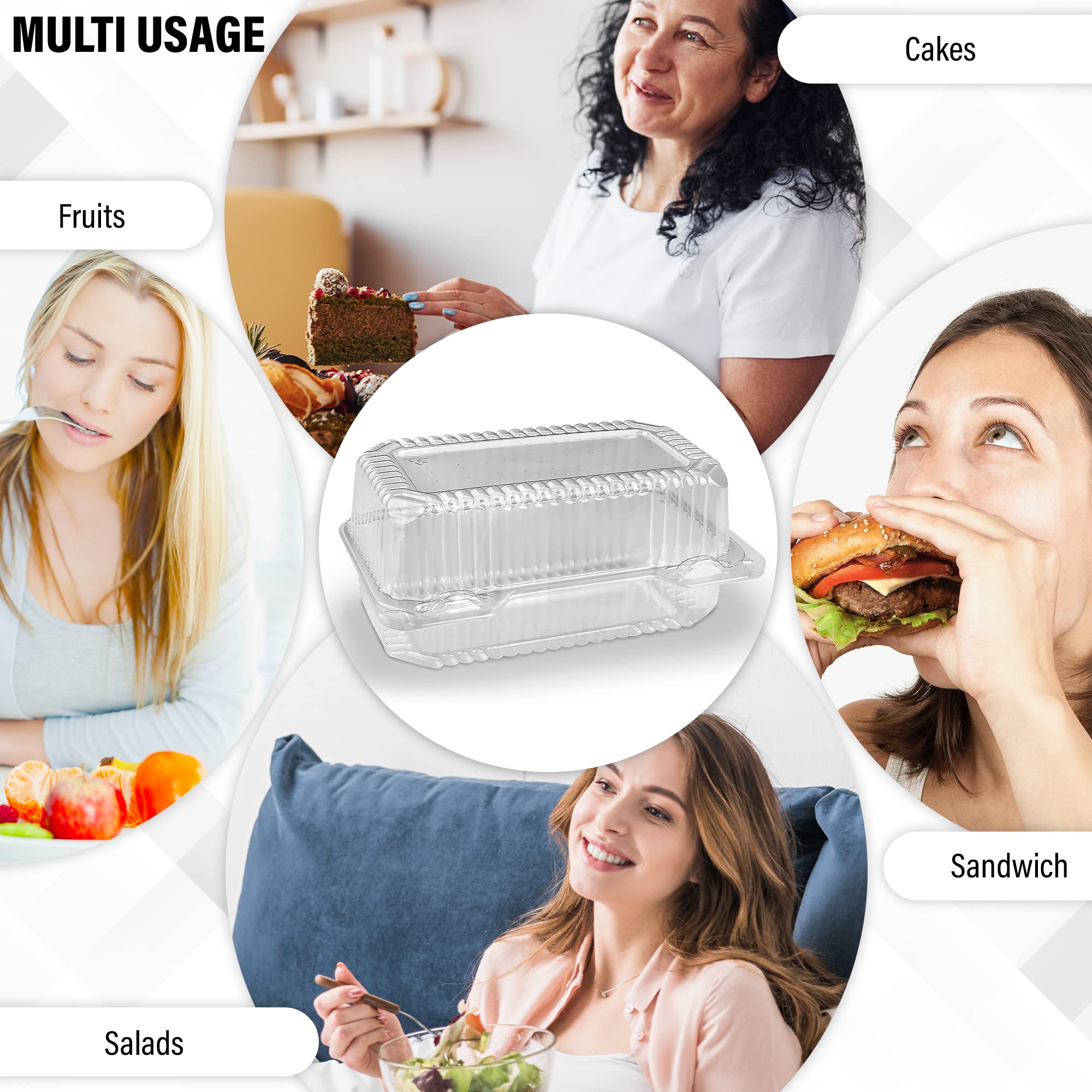 MT Products Disposable Plastic Hinged Loaf Containers - Durable Small Hoagie Container - Perfect For Hoagies  Fruits  Salad and Slice Cakes (Pack of 40) - Made in The USA