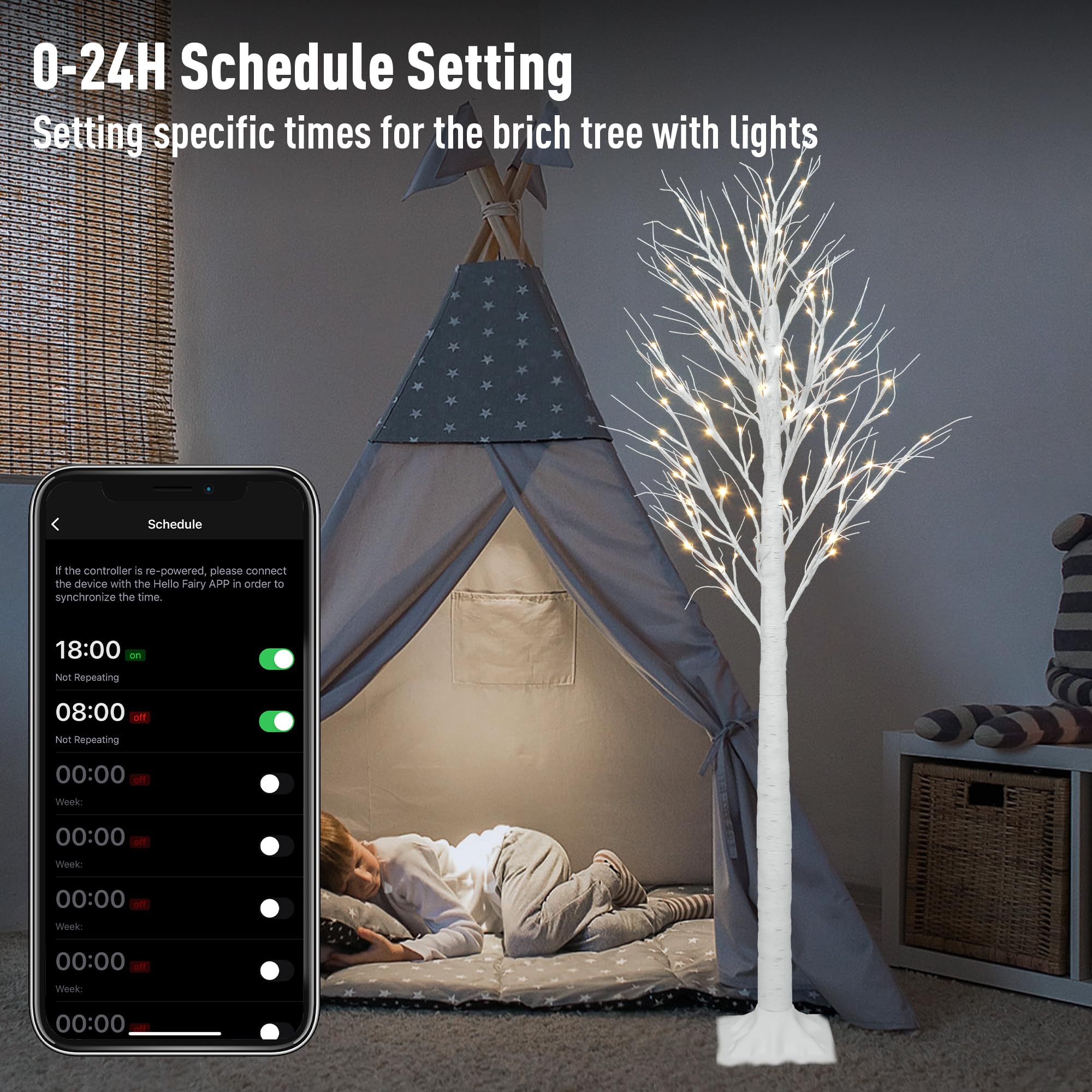 Smart Lighted Birch Twig Tree with Fairy Lights, APP Conrol, 6FT 120 Warm White LEDs, 18 Modes, Dimmable, Schedule, Music Sync W
